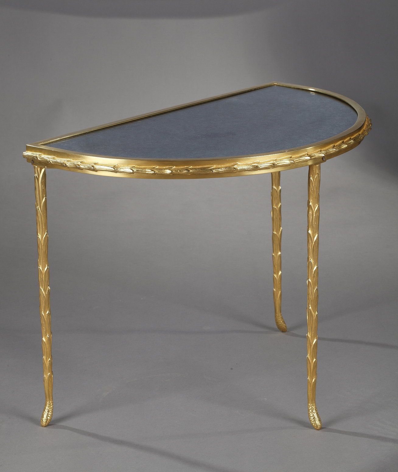 Petite table demi-lune Maison Baguès, plateau en miroir vieilli, en bronze photo 1303.0