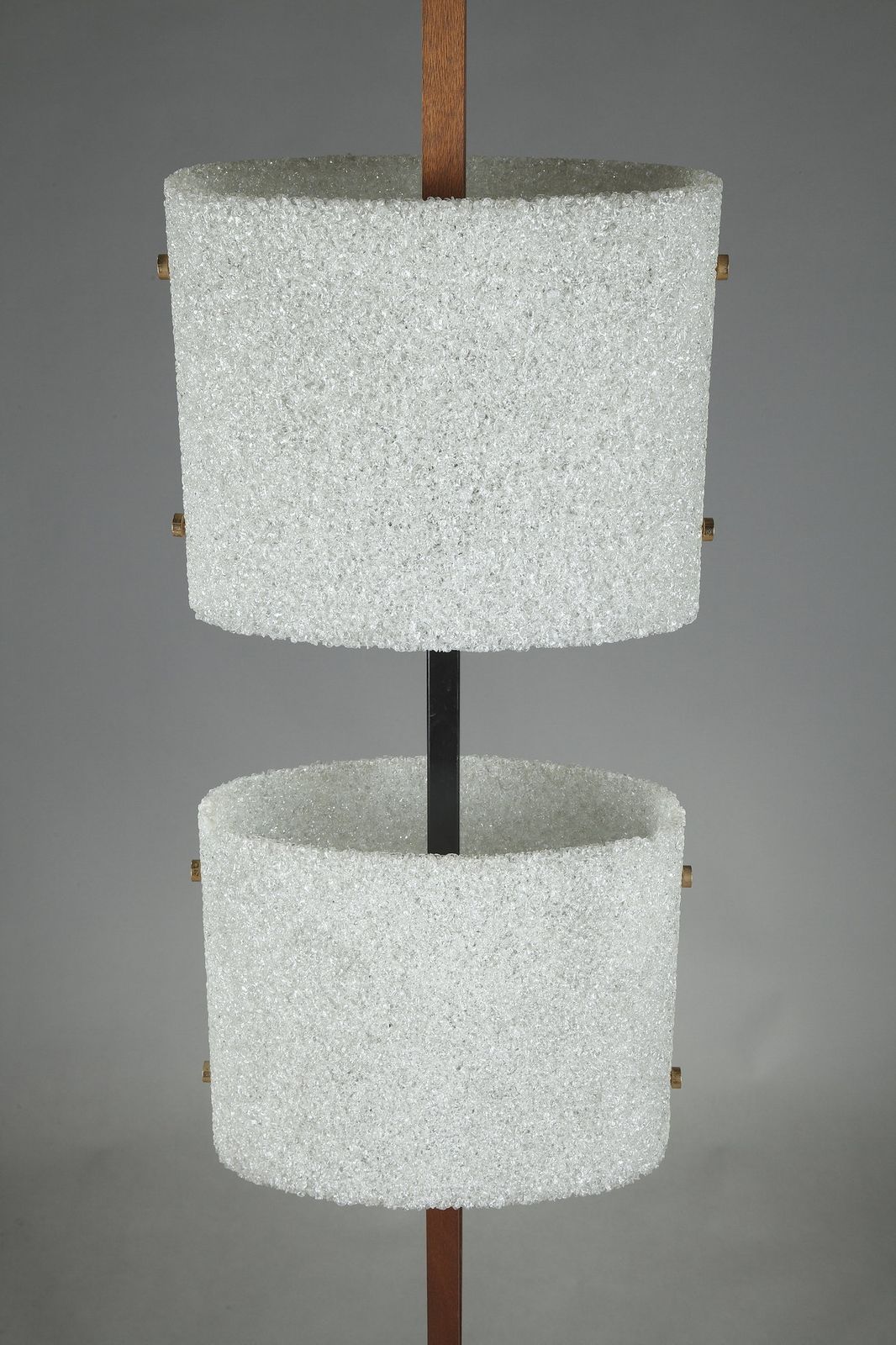 Scandinavische Vloerlamp in Zwart Gelakt Staal en Teak met Twee Granieten Perspex Diffusers photo buy