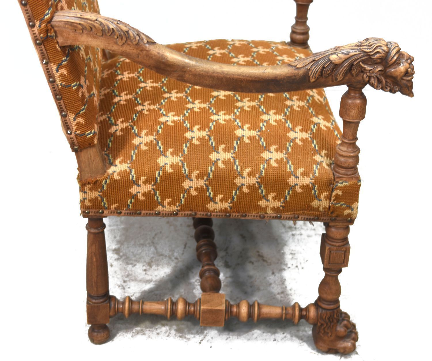 Renaissance Style Walnut Armchairs With Devils Heads photo 2472.0