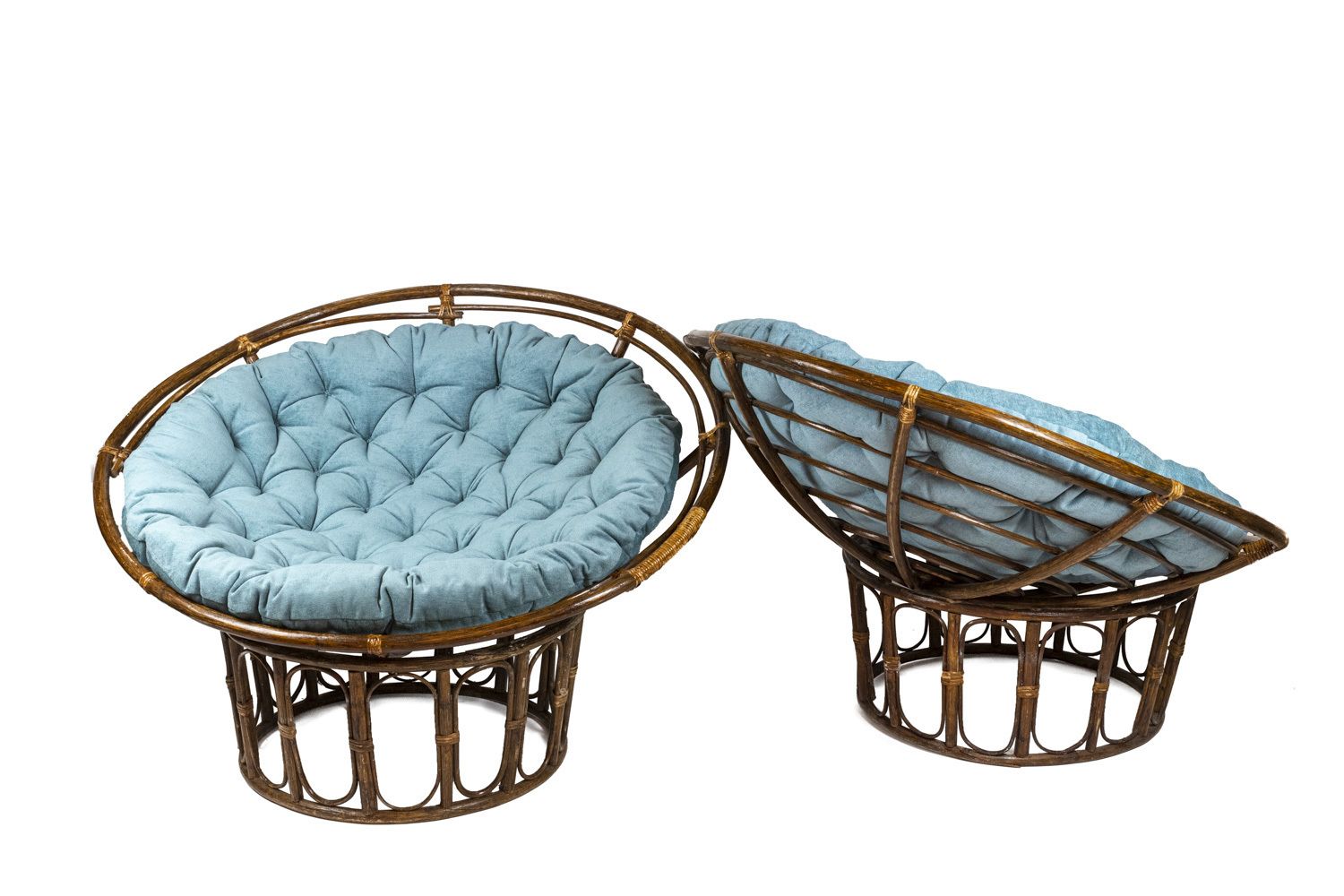 Paire Of Fauteuils In Rattan. Rotary Seat To Put On The Stool.