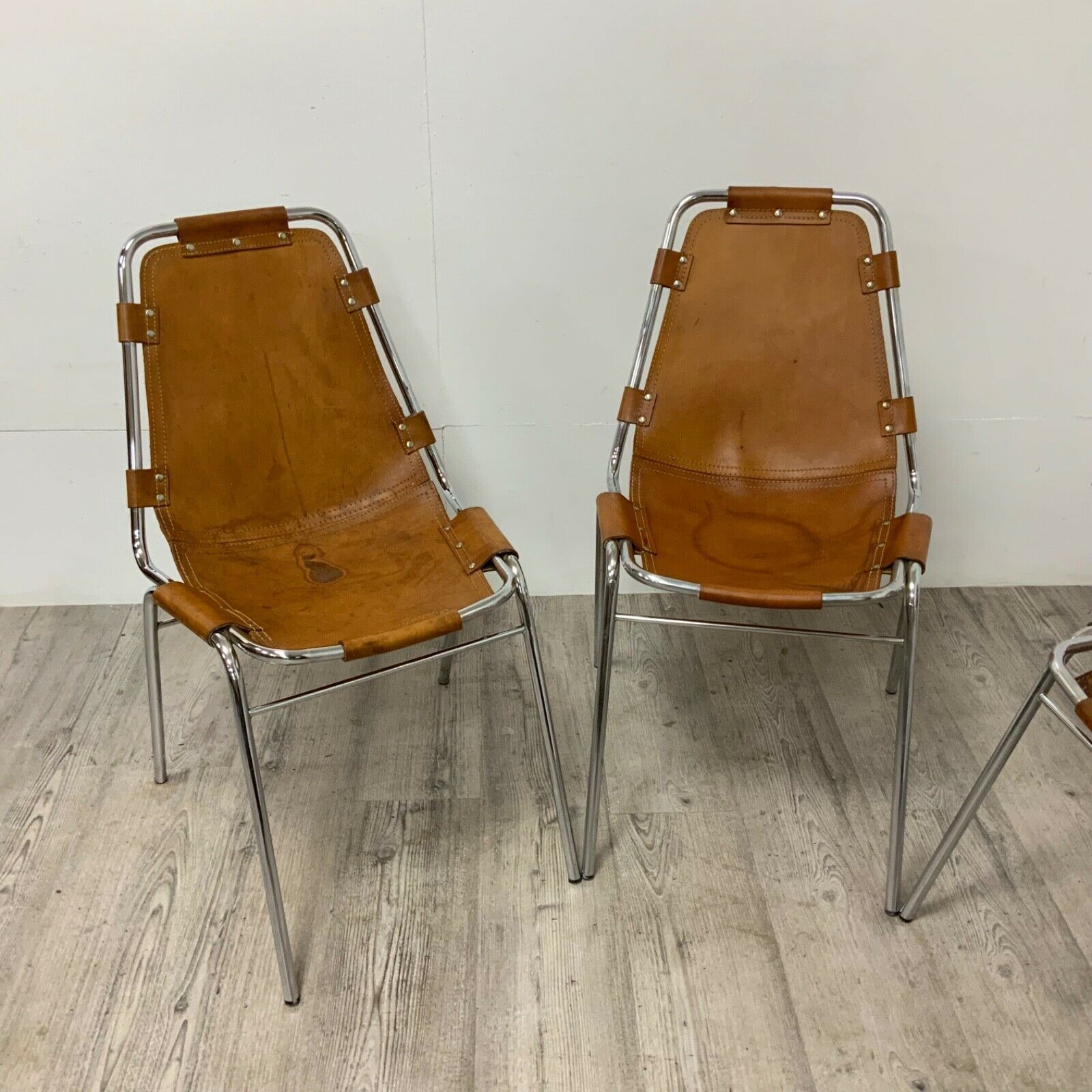 Les Arcs Dining Chairs Charlotte Perriand Leather Set Of Four Cassina 1970s photo vinterior
