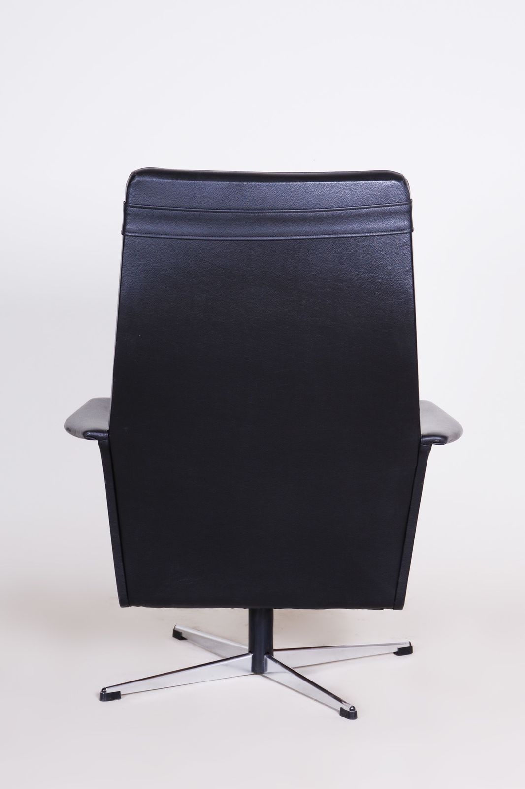 Black Faux Leather Armchair, 1960s, Original Well Preserved Condition, Czechia photo for sale
