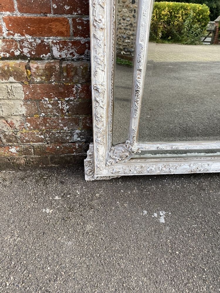 A Stunning Large Antique French 19th Century Carved Wood & Gesso Distressed Painted Cushion Mirror. photo 1595.0