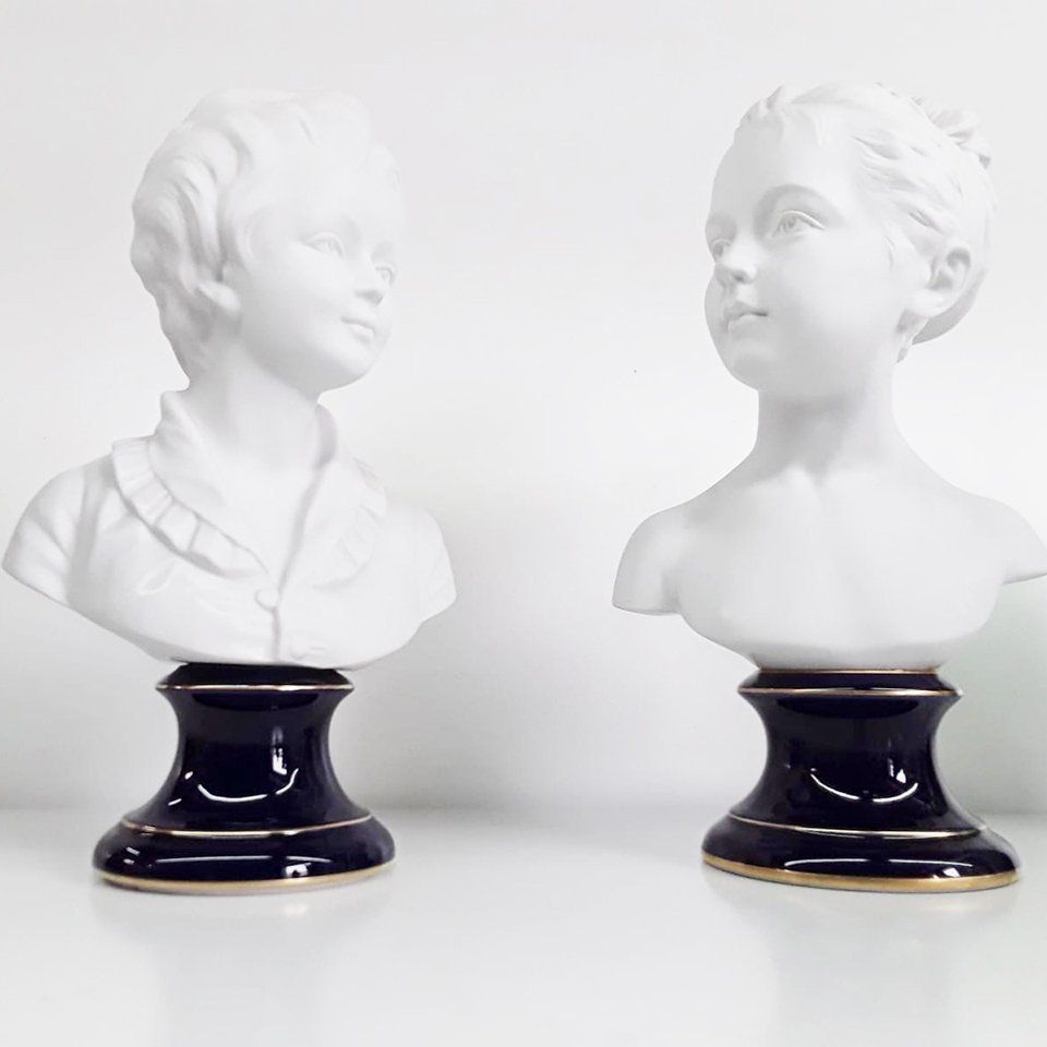 Ceramic Busts By Camille Tharaud For Limoges France, Set Of 2