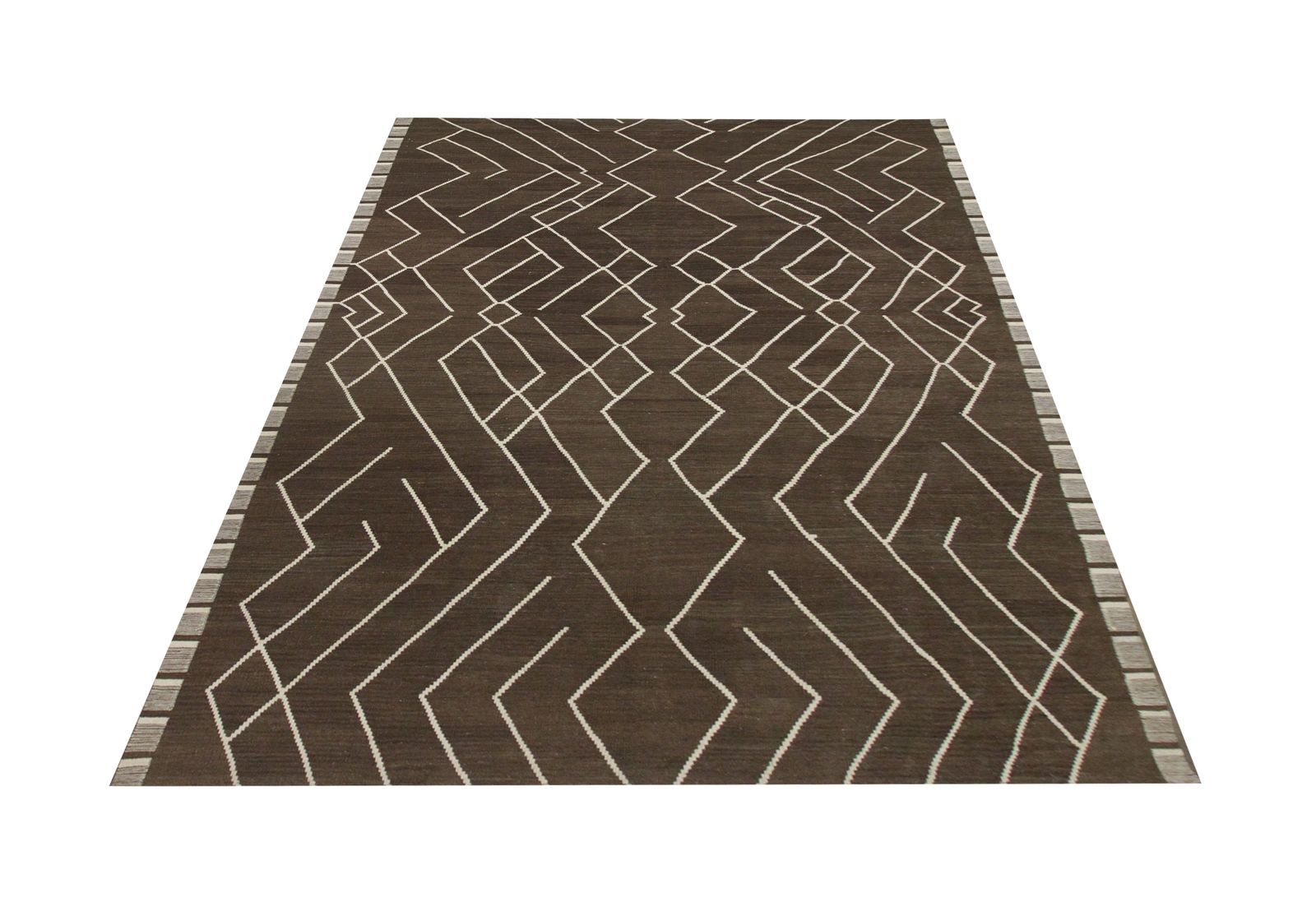 Brown Scandinavian Style Flat Woven Kilim Contemporary Handwoven Wool Area Rug  218x301cm photo Textiles