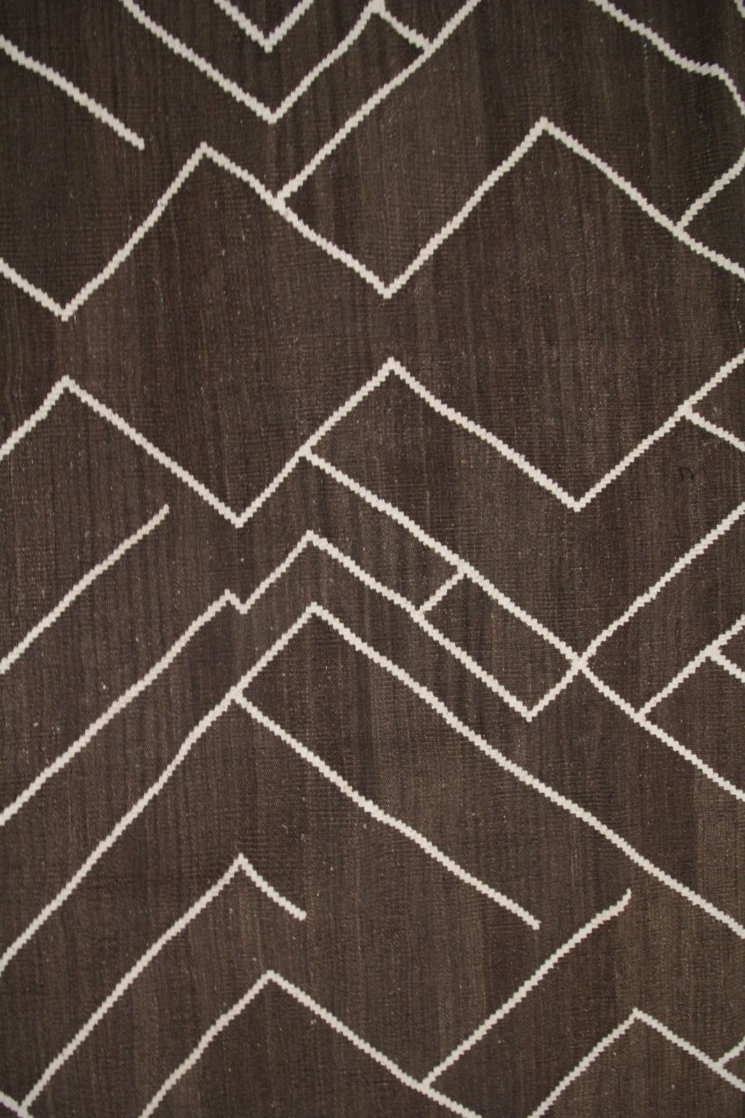 Brown Scandinavian Style Flat Woven Kilim Contemporary Handwoven Wool Area Rug  218x301cm photo vinterior