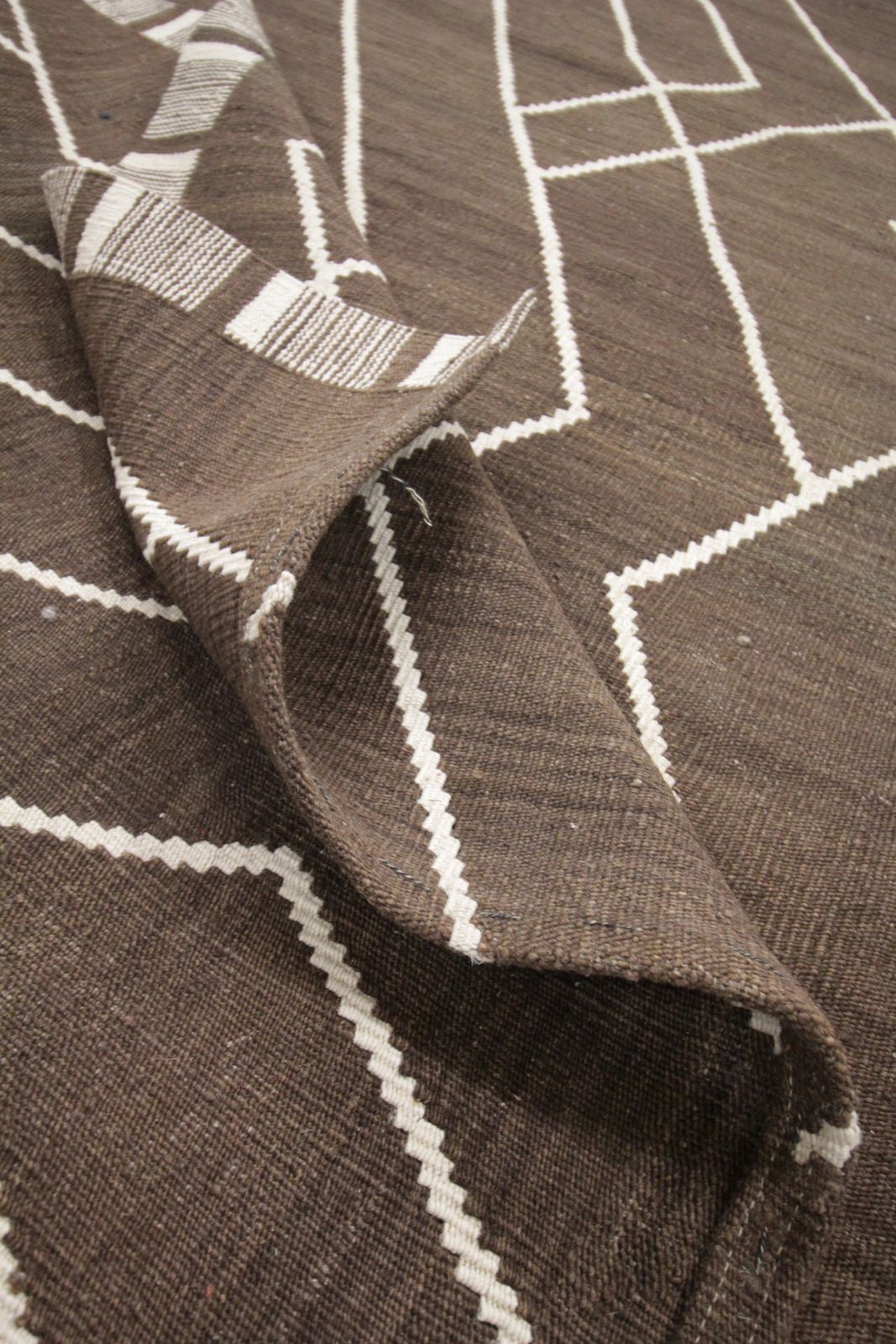 Brown Scandinavian Style Flat Woven Kilim Contemporary Handwoven Wool Area Rug  218x301cm photo vintage