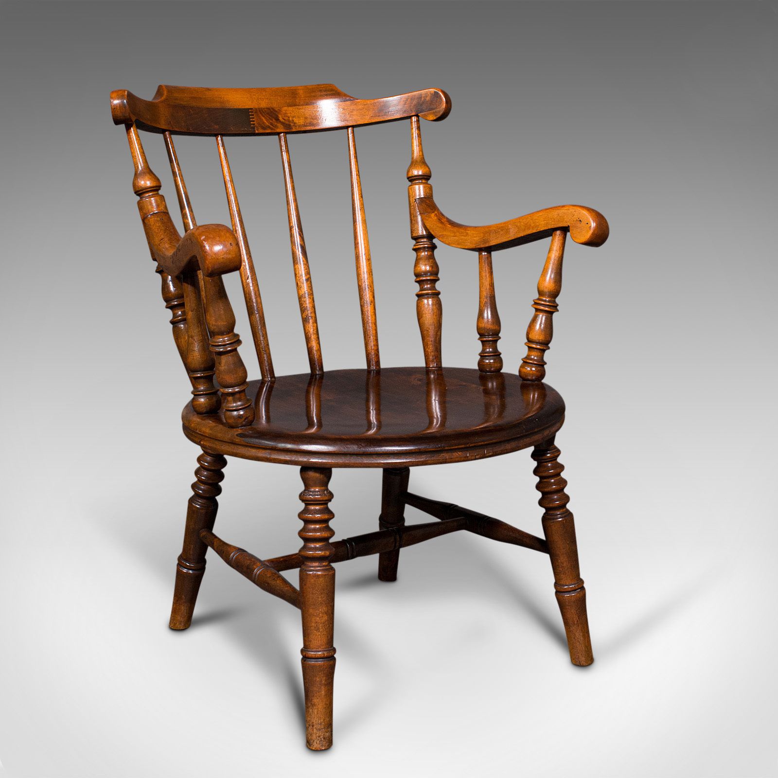 Antique Fireside Elbow Chair, English, Beech, Occasional Seat, C.1890
