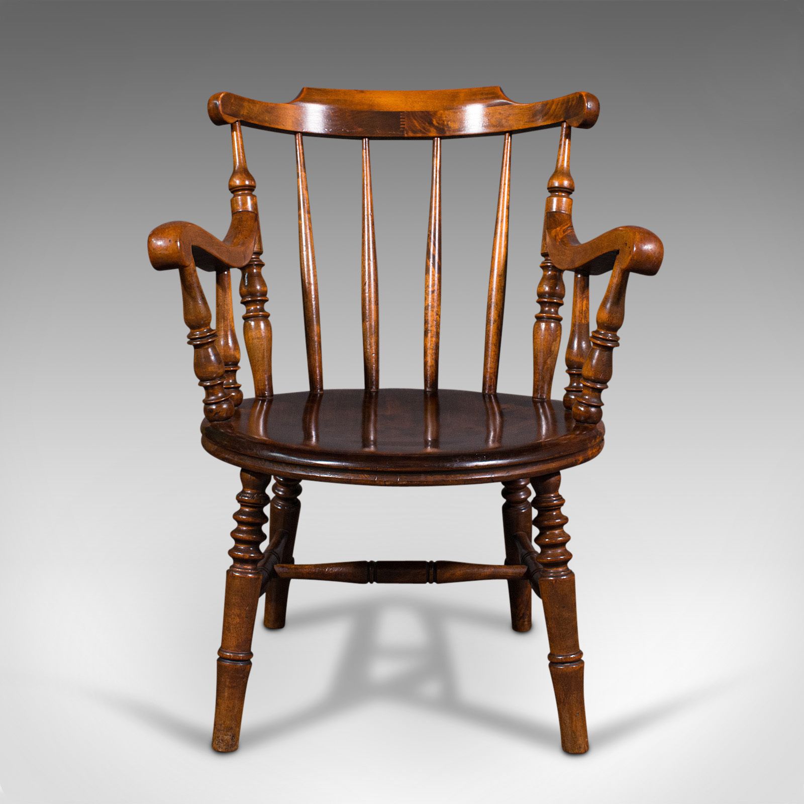 Antique Fireside Elbow Chair, English, Beech, Occasional Seat, C.1890 photo for sale