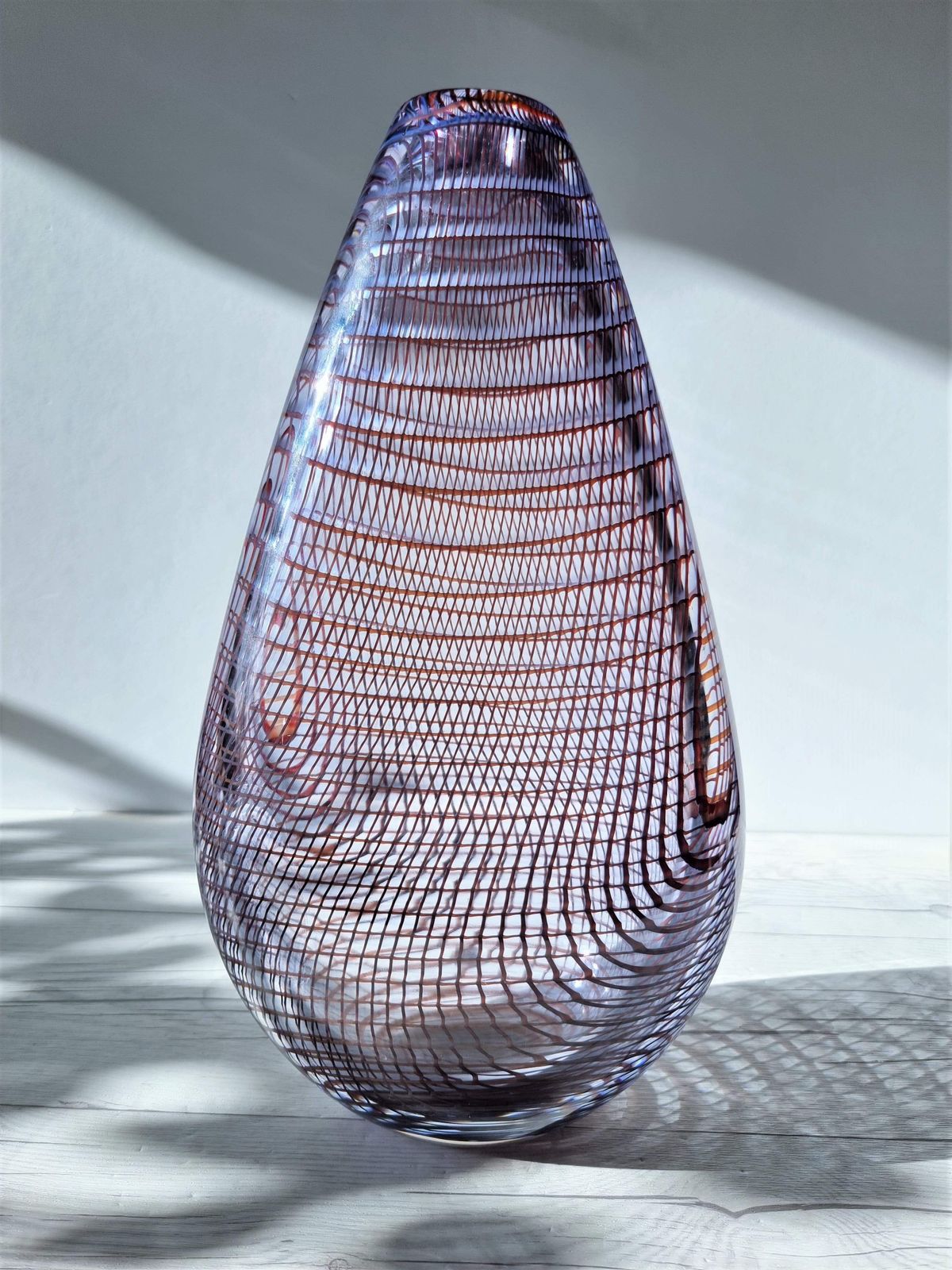 Kosta Boda In The Style Of Dreutler, Sculpted Optical Art Netted Teardrop Vase, Swedish, Rare photo for sale