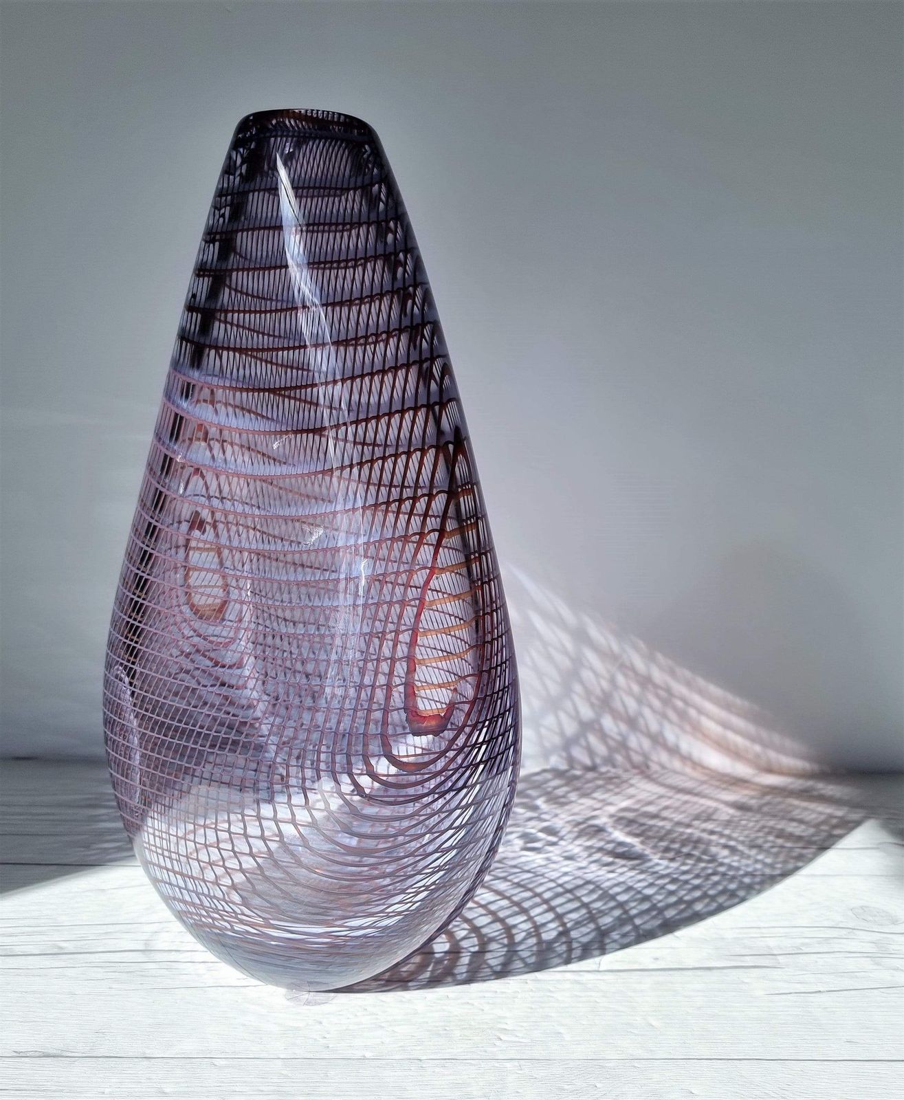 Kosta Boda In The Style Of Dreutler, Sculpted Optical Art Netted Teardrop Vase, Swedish, Rare photo vinterior
