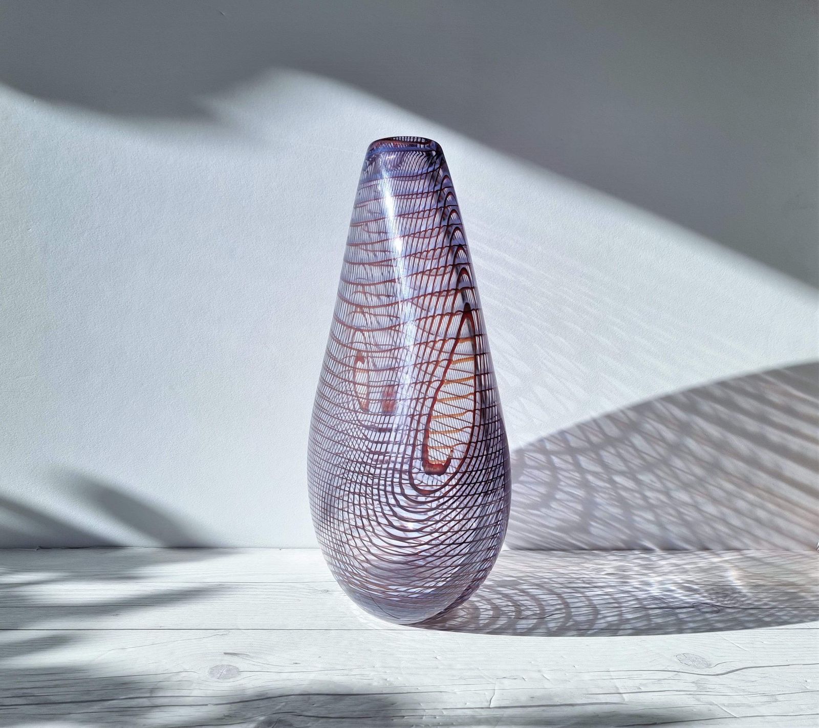 788.0 Kosta Boda In The Style Of Dreutler, Sculpted Optical Art Netted Teardrop Vase, Swedish, Rare photo