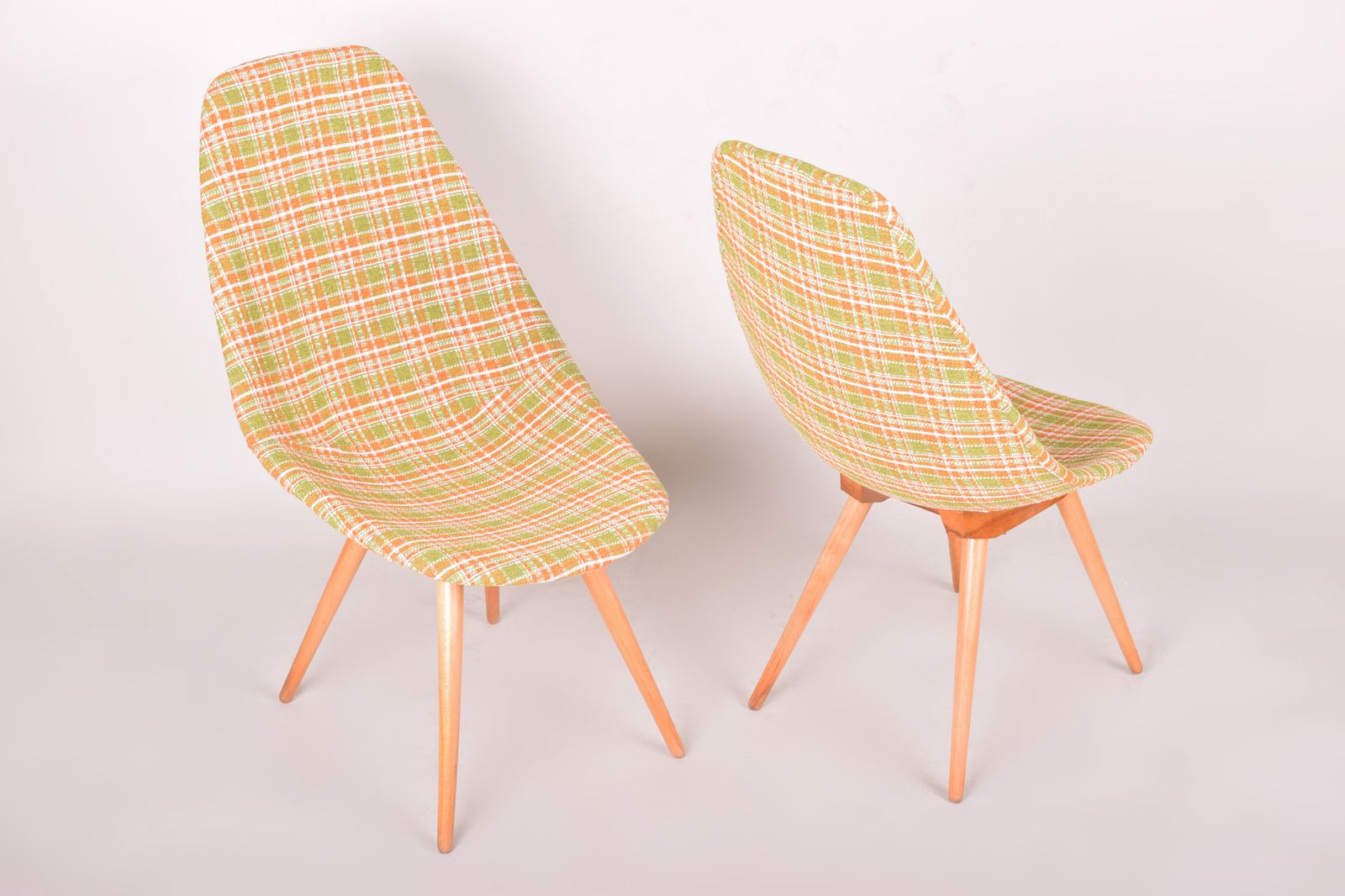 Restored Pair Of Czech Midcentury Chairs, 1950 1960, Made Out Of Beech & Fabric, Designed By Miroslav Navratil photo 1200.0