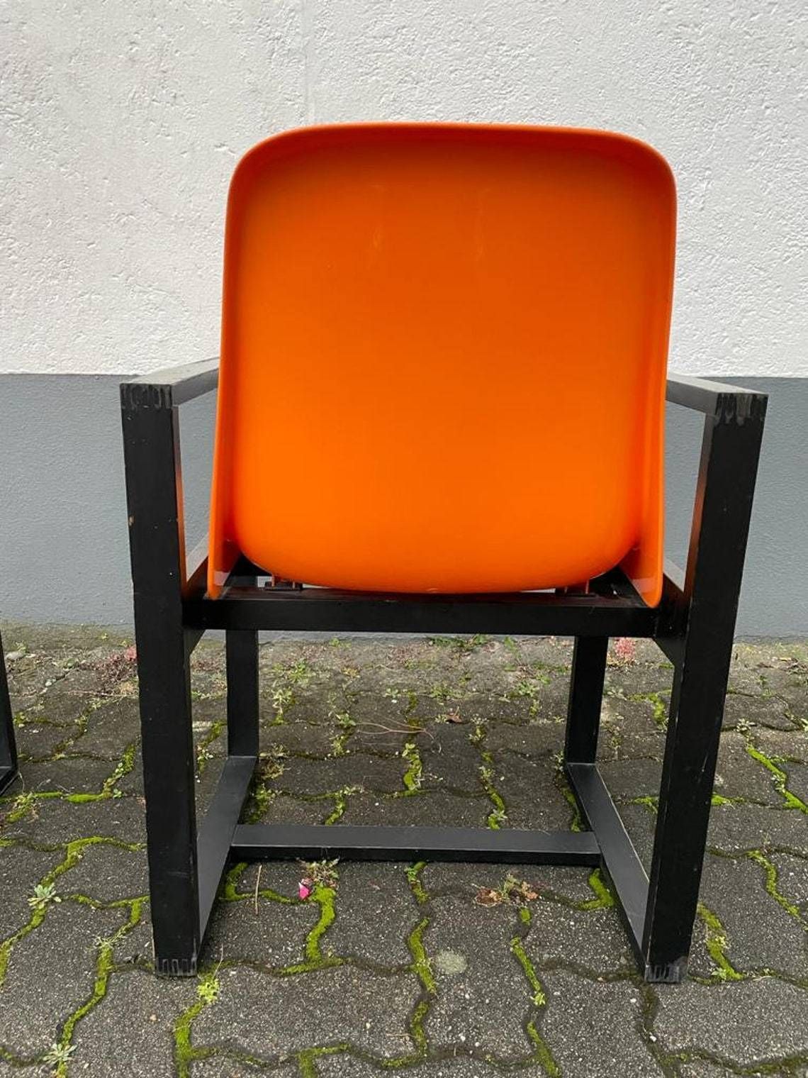 Titlespace Age Orange Plastic Seat And Wood Frame Pair Of Chairs By Möbel Mann 1960s Germany photo buy