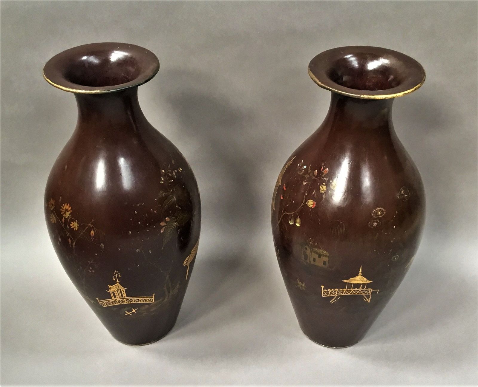 photo buy 19th Pair Of Lacquered Papier Mache Vases By Jennens & Bettridge