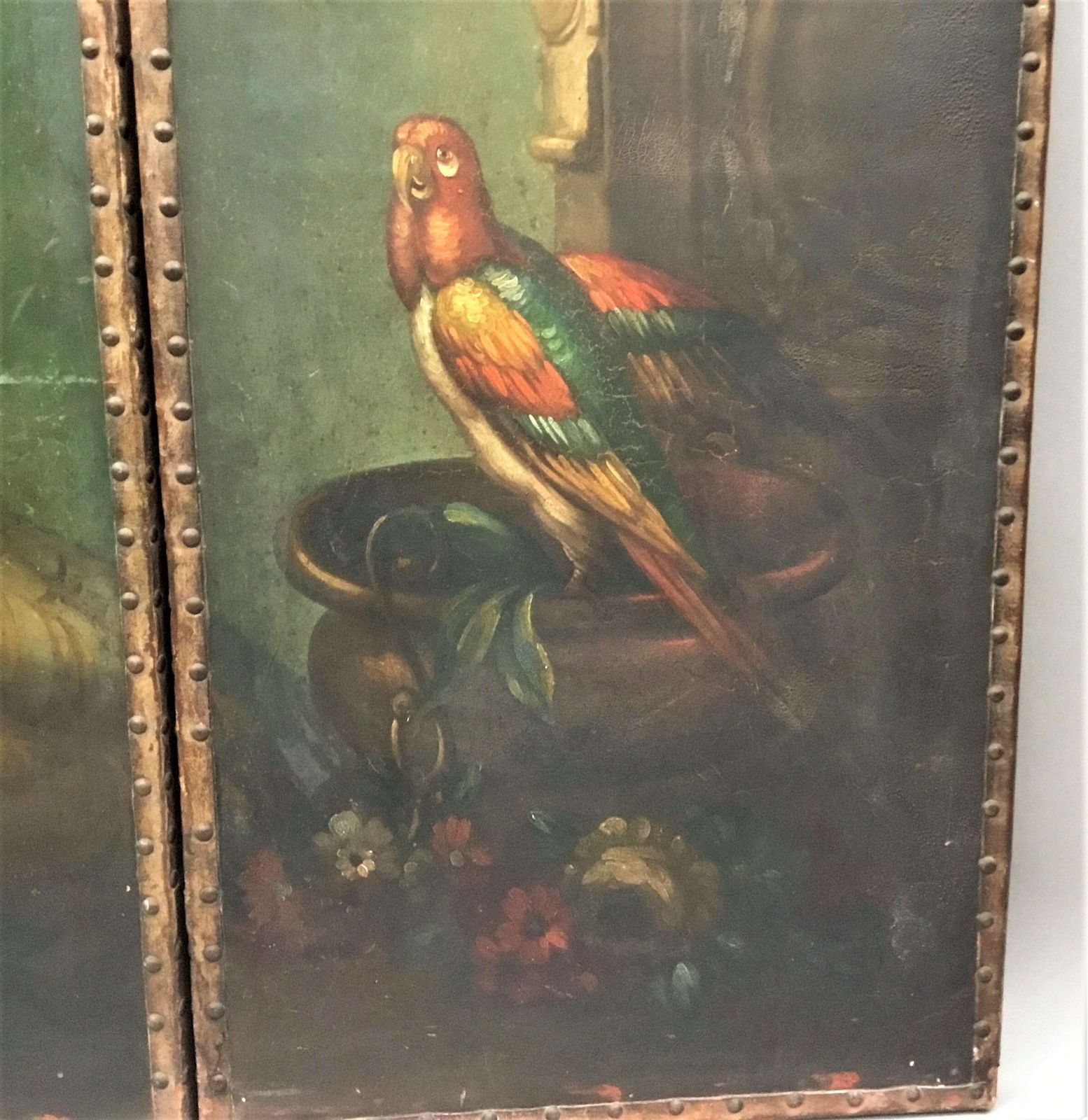 C19th Painted Leather Three Fold Screen; photo Home Decor