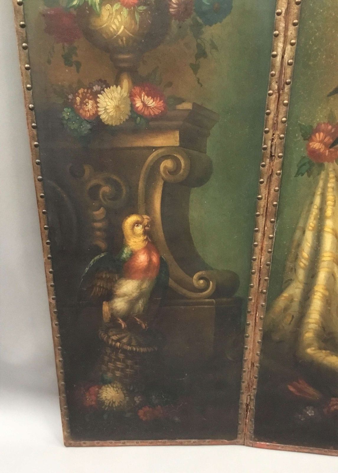 C19th Painted Leather Three Fold Screen; photo vinterior