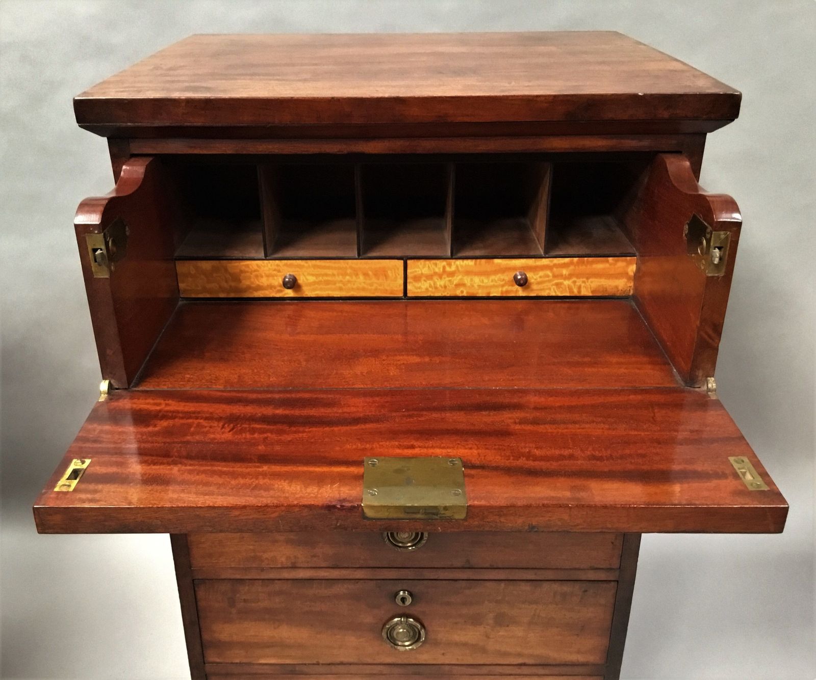 photo for sale Regency Mahogany Secretaire Chest Of Drawers Pedestal Cabinet