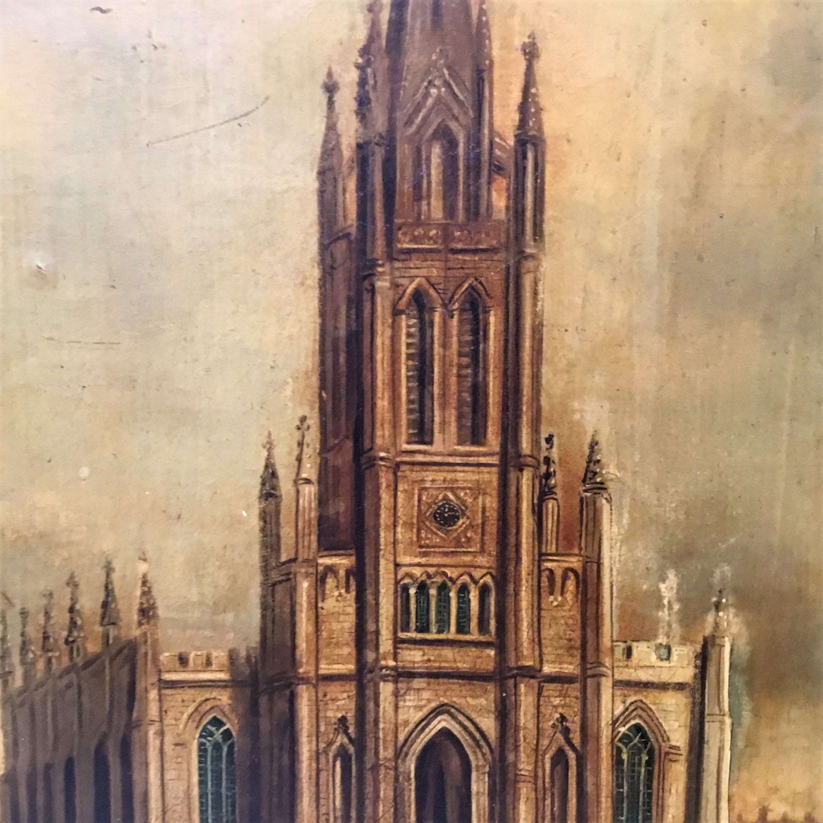 Regency Oil Painting Of Christ Church, Doncaster photo vintage