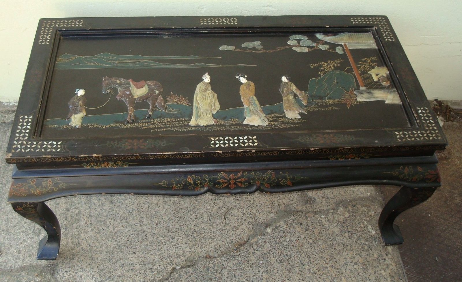 photo for sale C20th Chinese Black And Gilt Lacquered Low Table