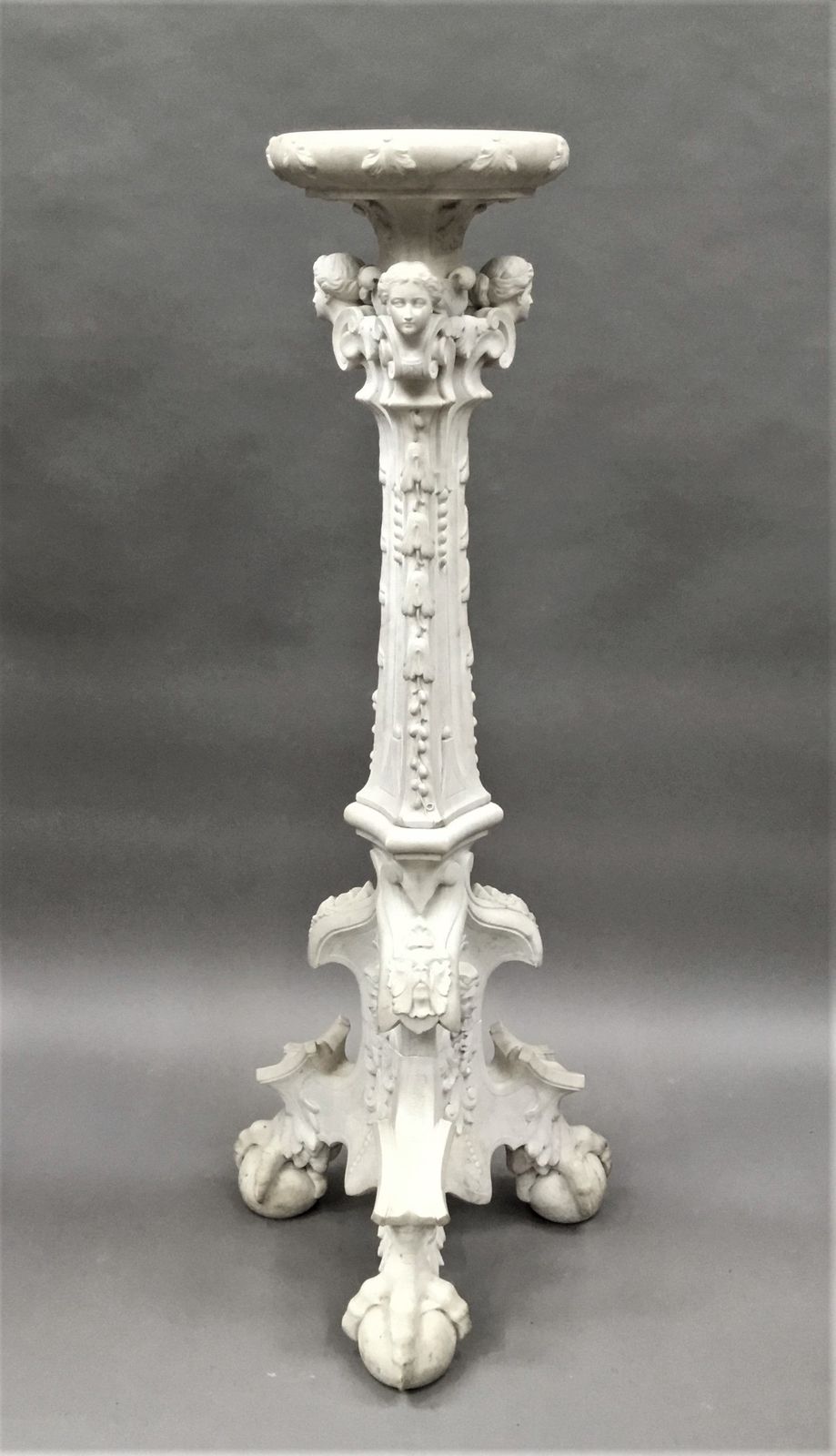 C19th Italian Carved 'Carrara' Marble Torchere Stand photo furniture