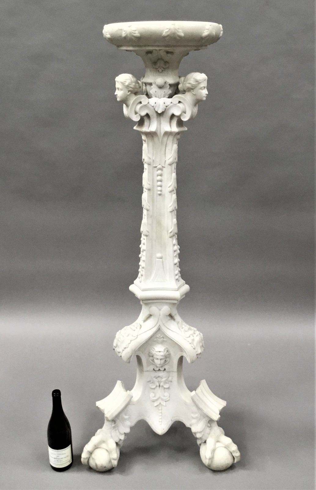 C19th Italian Carved 'Carrara' Marble Torchere Stand photo for sale