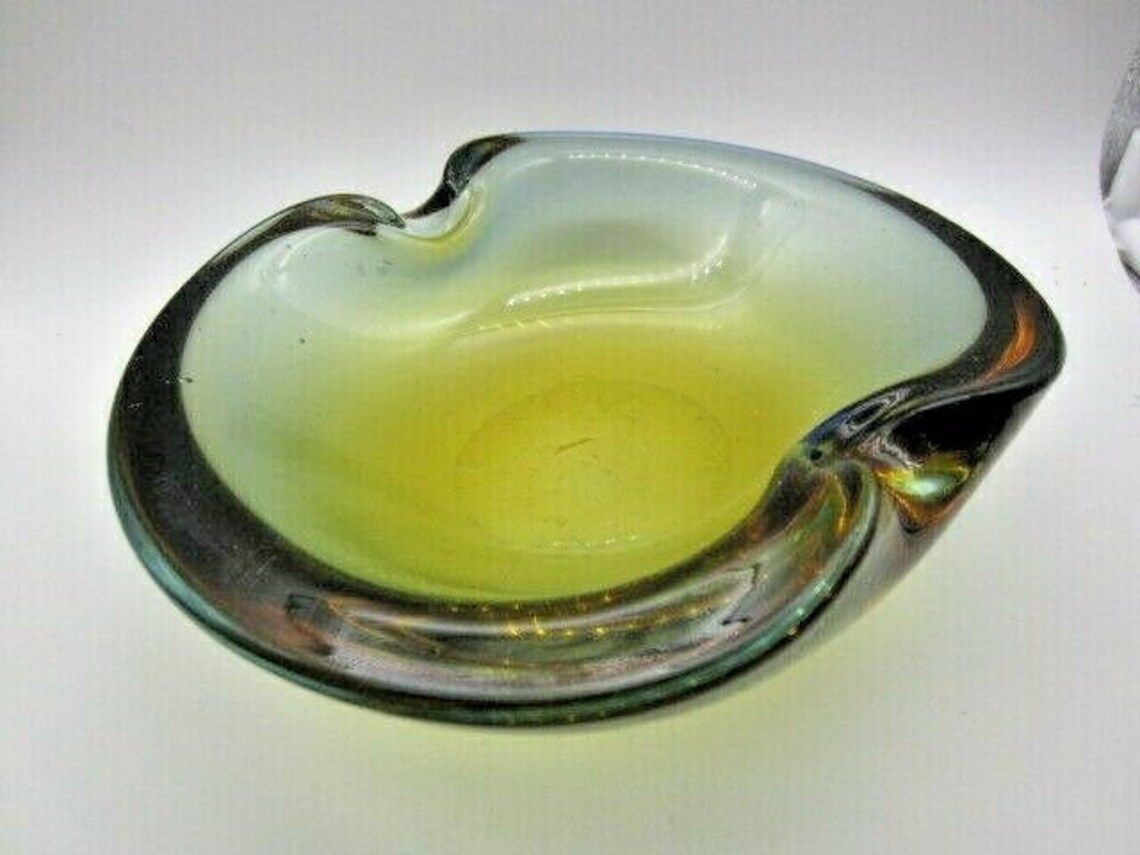 Olive Mid Century Murano Sommerso Poli Seguso Era 60’s Art Glass Bow Tie Bowl