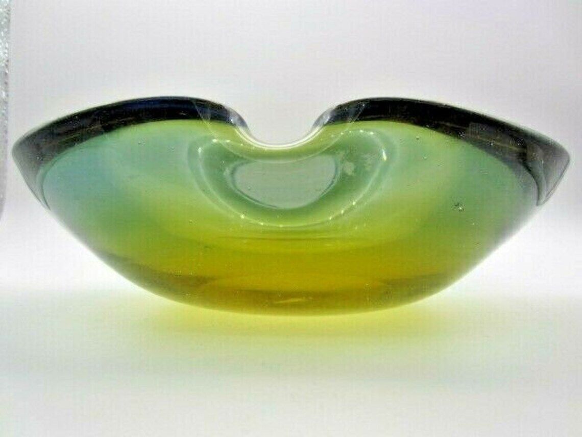 Olive Mid Century Murano Sommerso Poli Seguso Era 60’s Art Glass Bow Tie Bowl photo 66.0