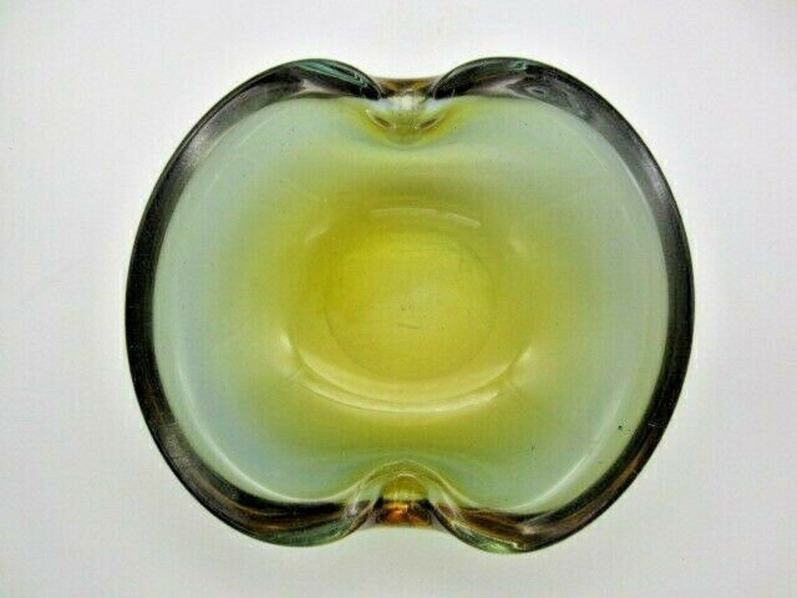 Olive Mid Century Murano Sommerso Poli Seguso Era 60’s Art Glass Bow Tie Bowl photo buy