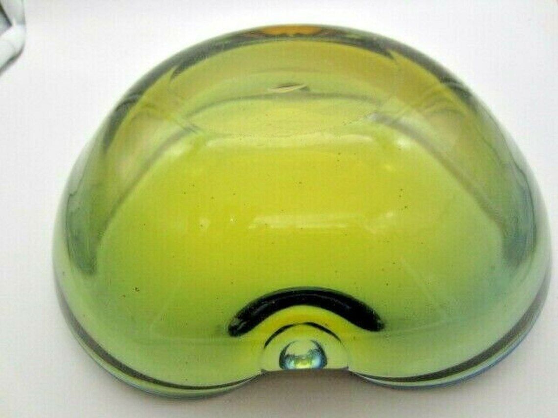 Olive Mid Century Murano Sommerso Poli Seguso Era 60’s Art Glass Bow Tie Bowl photo vintage