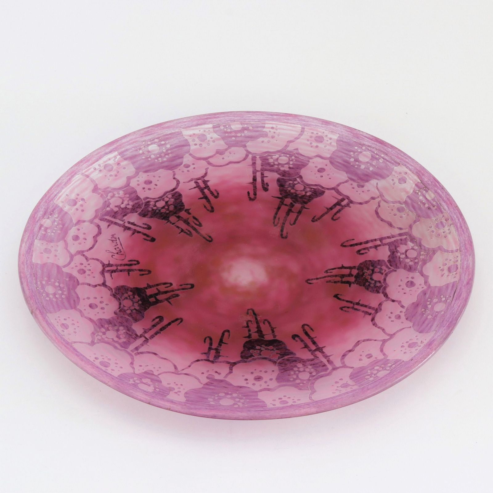 Charles Schneider For La Verre Francais Art Deco Cameo Glass Charger C1925 photo for sale