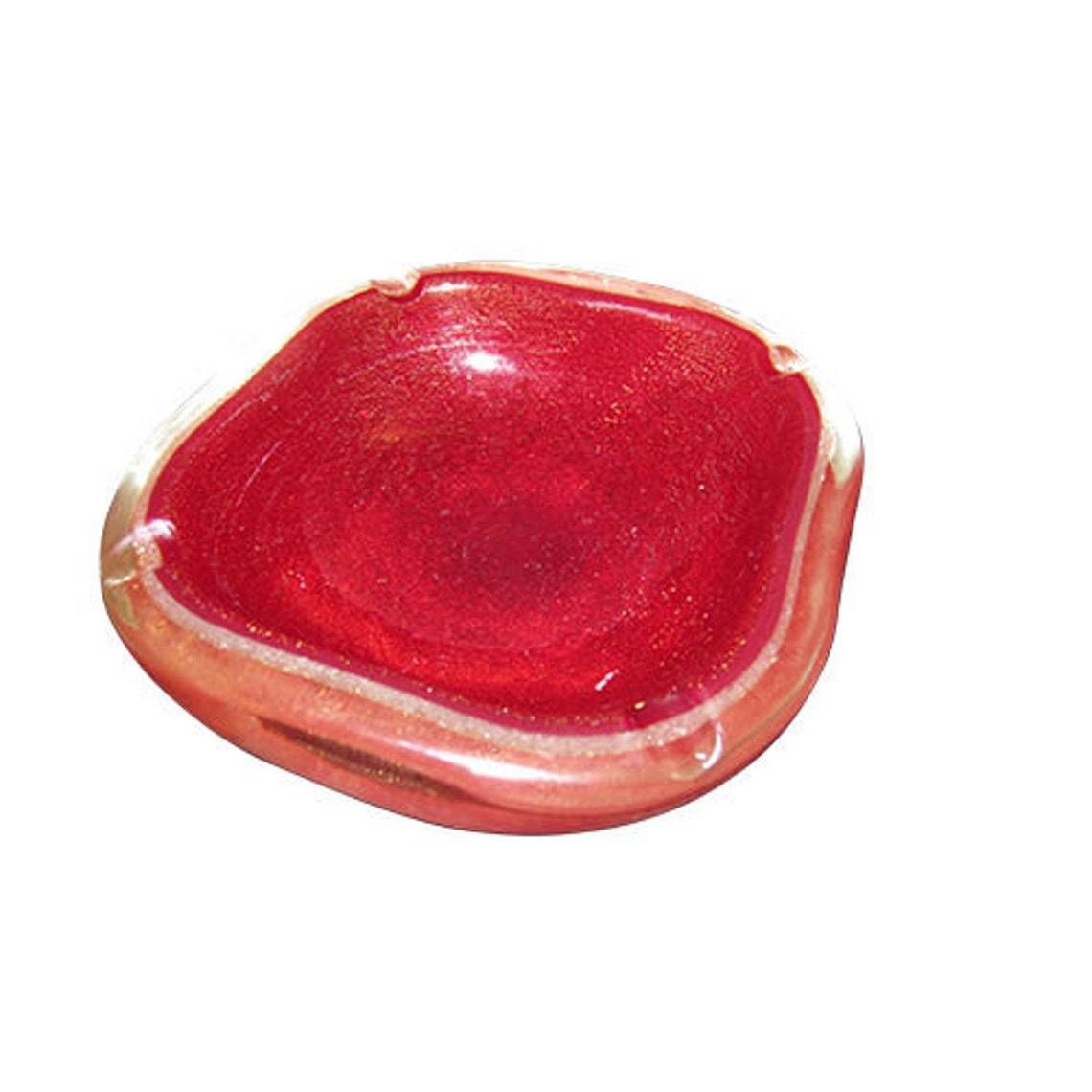 Barbini Seguso Murano, Red Gold Flecks Sommerso Italian Art Glass Bowl Vintage photo buy