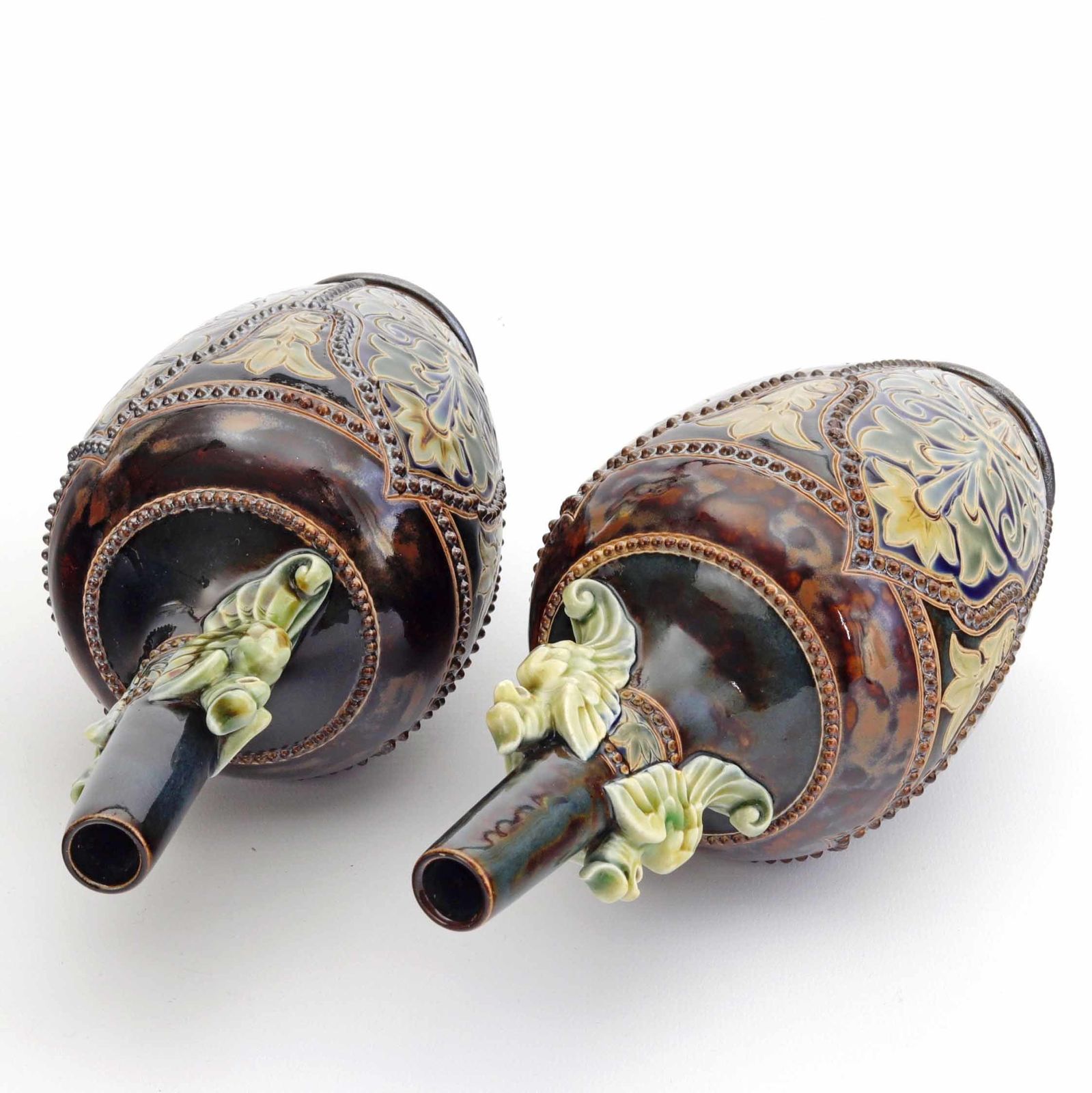 Pair Of Doulton Lambeth Bottle Vases With Applied Griffins By Frank Butler C1885 photo buy