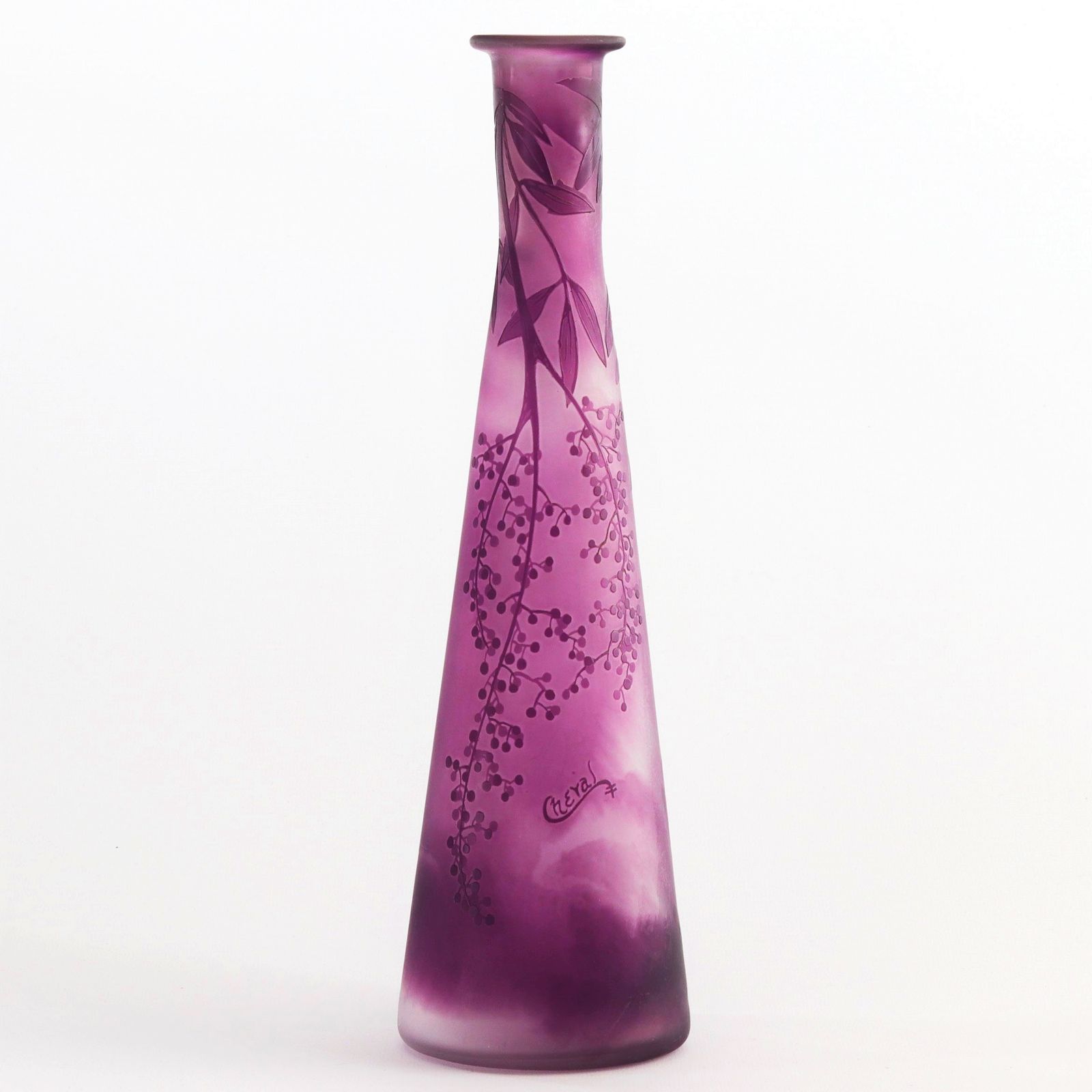 Tall French Art Nouveau Cameo Glass Art Vase By Cheval C1910 photo for sale
