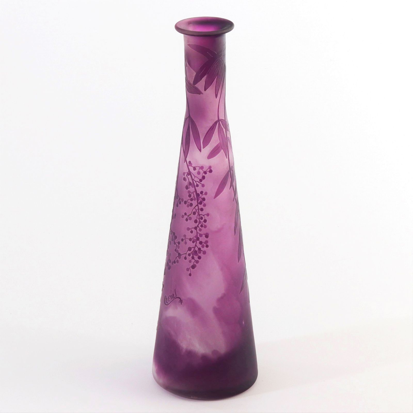 Tall French Art Nouveau Cameo Glass Art Vase By Cheval C1910 photo vintage