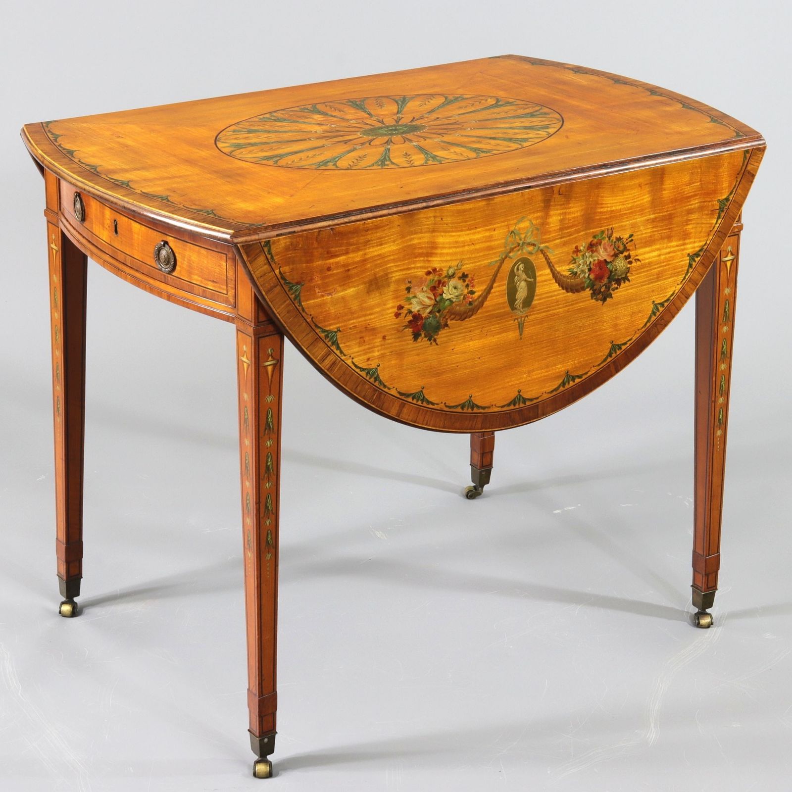 George III Satinwood And Kingwood Polychrome Painted Oval Pembroke Table C1790