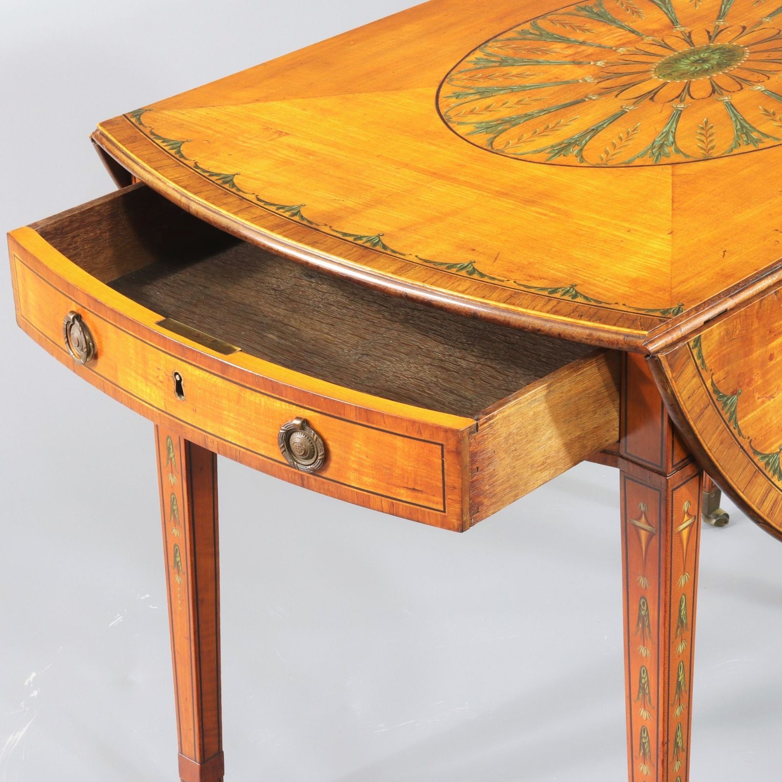 photo for sale George III Satinwood And Kingwood Polychrome Painted Oval Pembroke Table C1790