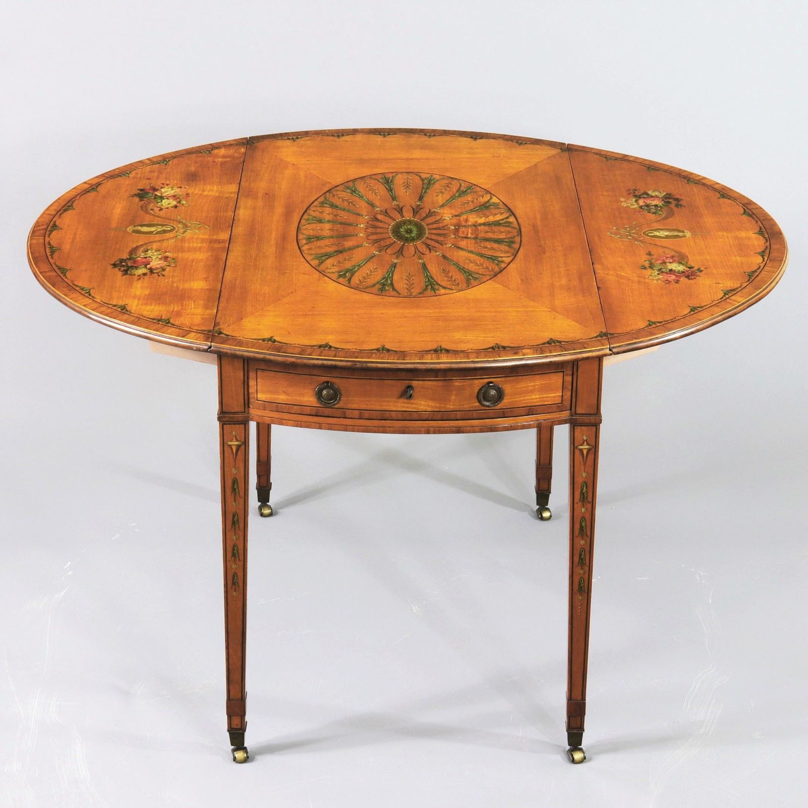 Furniture George III Satinwood And Kingwood Polychrome Painted Oval Pembroke Table C1790 photo