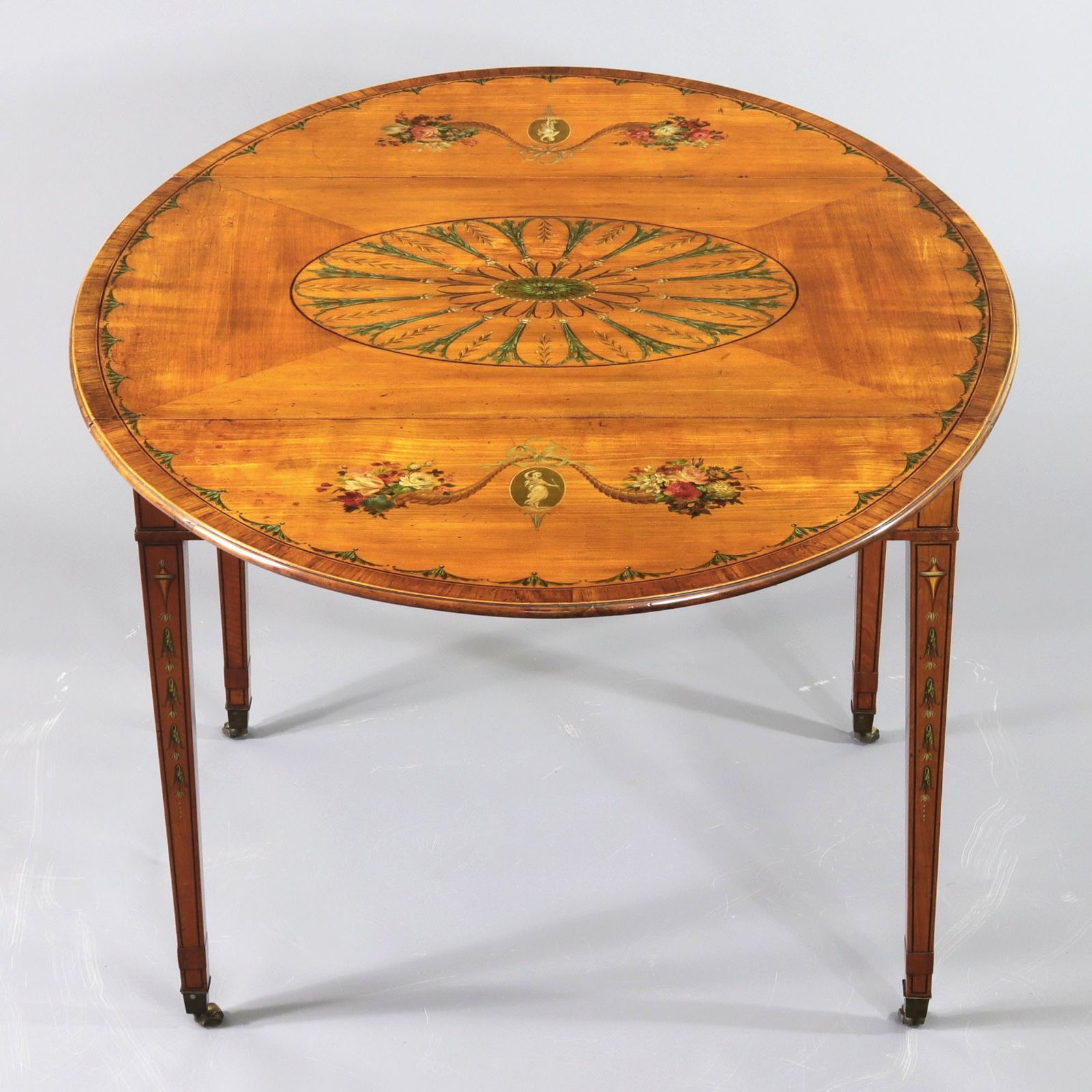 6795.0 George III Satinwood And Kingwood Polychrome Painted Oval Pembroke Table C1790 photo