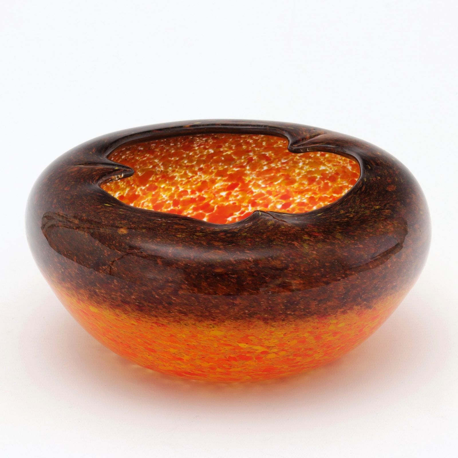 Monart Art Deco Orange And Bronze Glass Bowl With Trilobed Rim C1930s