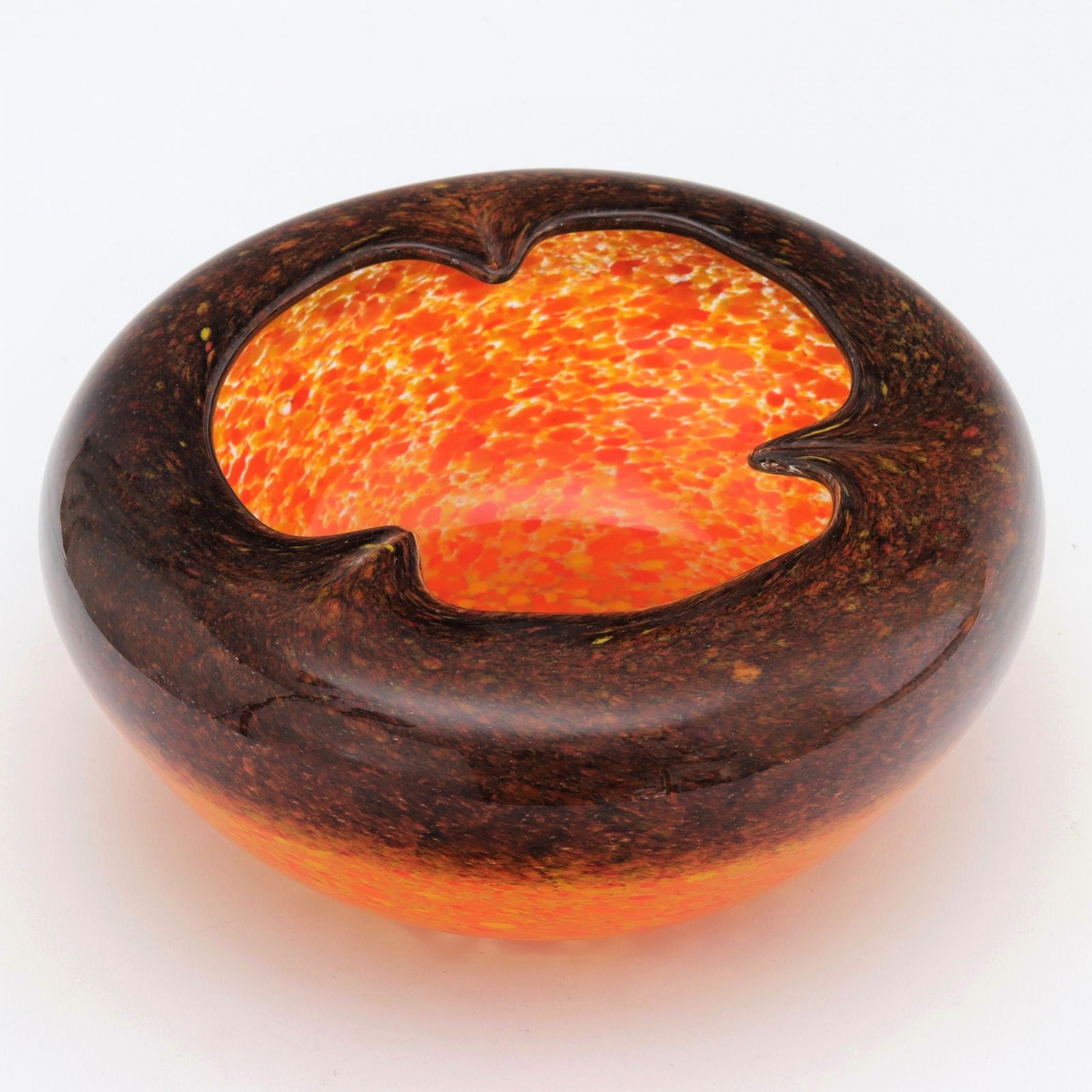 Monart Art Deco Orange And Bronze Glass Bowl With Trilobed Rim C1930s photo for sale