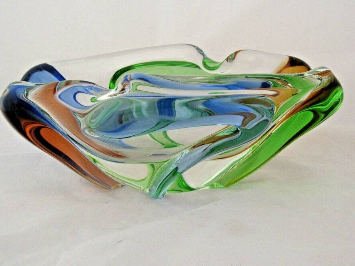 Huge Czech Bohemian Mstisov Rhapsody Glass Bowl Frantisek Zemek Xxl Rare 2.6kg photo buy