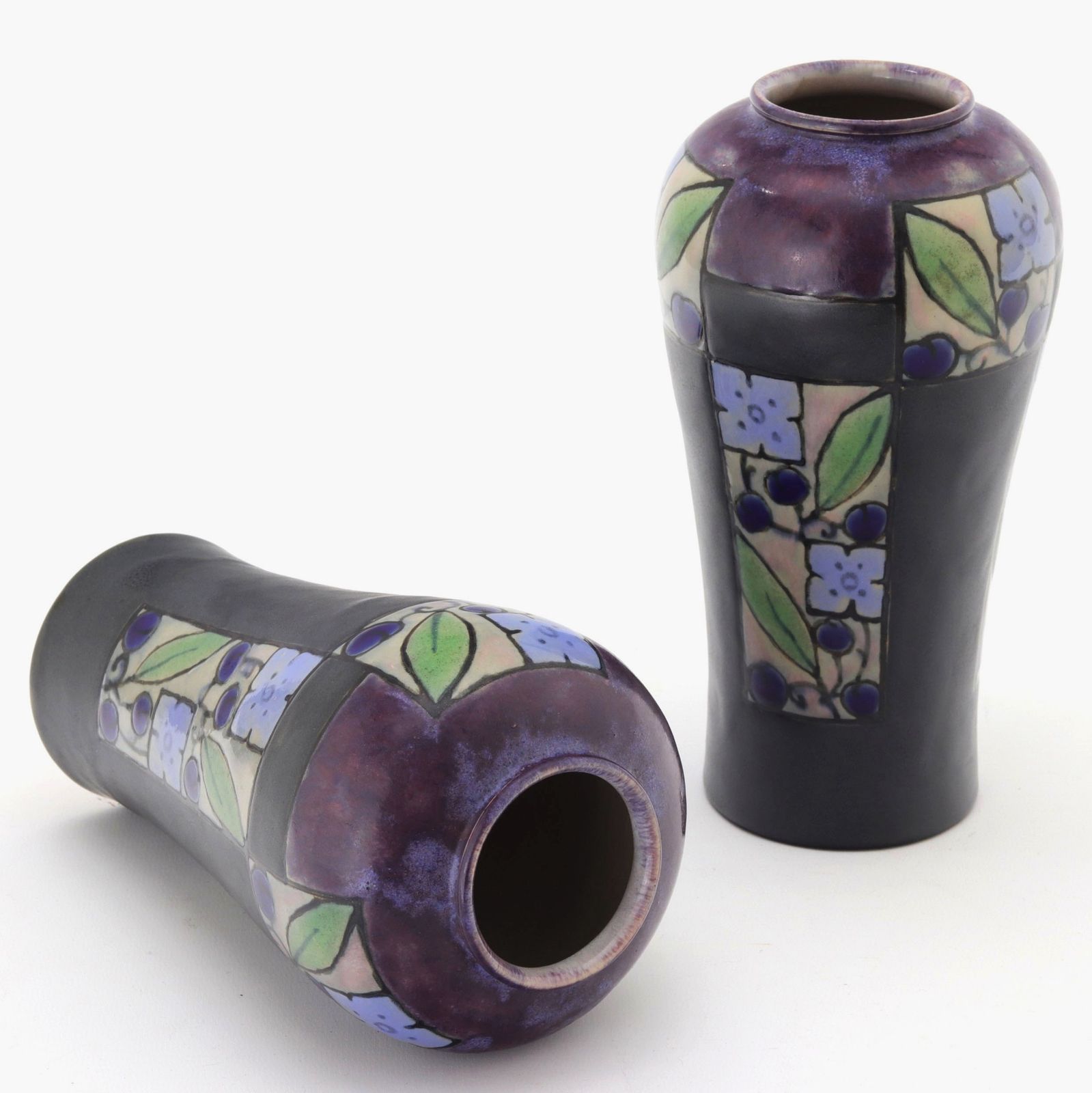 Pair Of Royal Doulton Art Deco Stoneware Vases By Florrie Jones C1920 photo 595.0