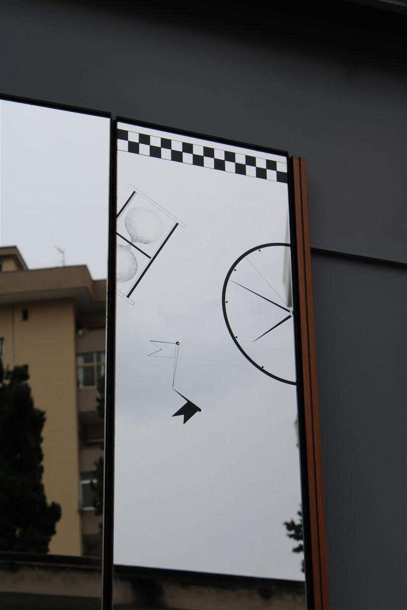Rimadesio Wall Mirror Lucio Del Pezzo Italy 1980 Serigraphs Black And Wood photo for sale