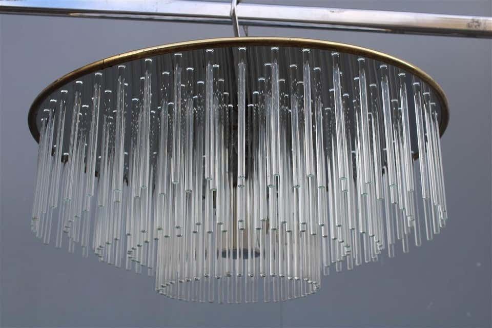 Sciolari Round Brass And Steel Minimal Chandelier Italian Design Crystall, 1960 photo furniture
