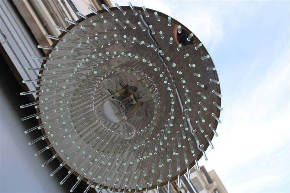 Sciolari Round Brass And Steel Minimal Chandelier Italian Design Crystall, 1960 photo 3302.0