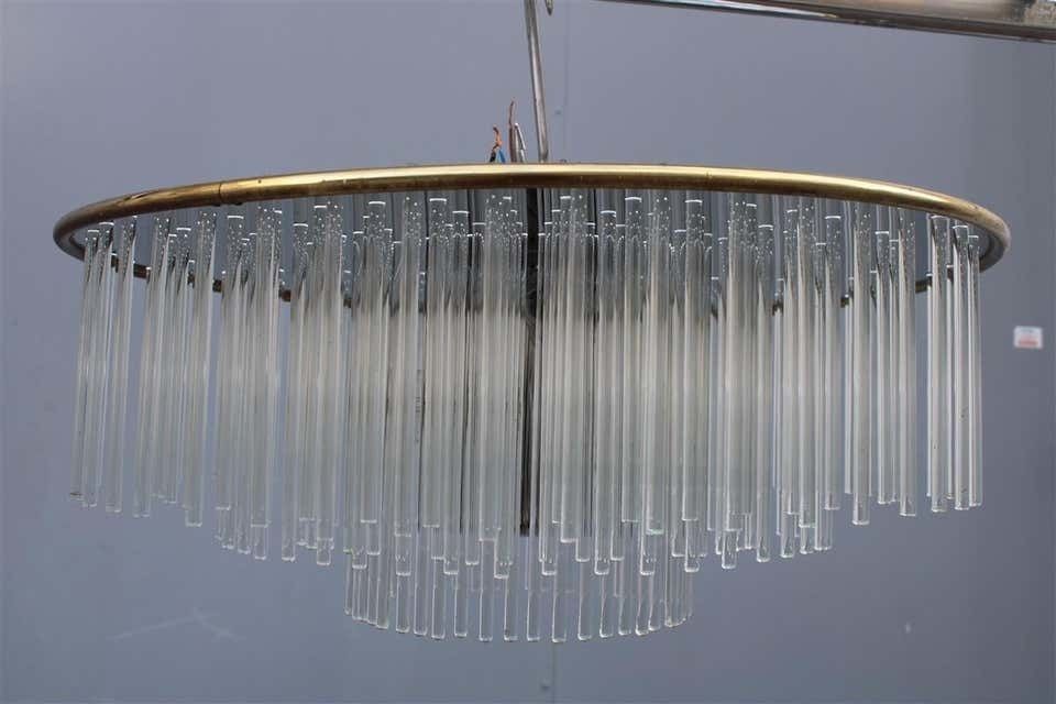 photo furniture Sciolari Round Brass And Steel Minimal Chandelier Italian Design Crystall, 1960