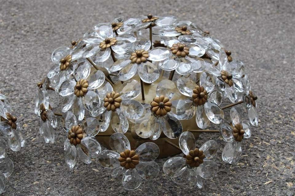 Round Pair Of Bouque Of Flowers In Crystal And Metal French Design, 1950s photo for sale