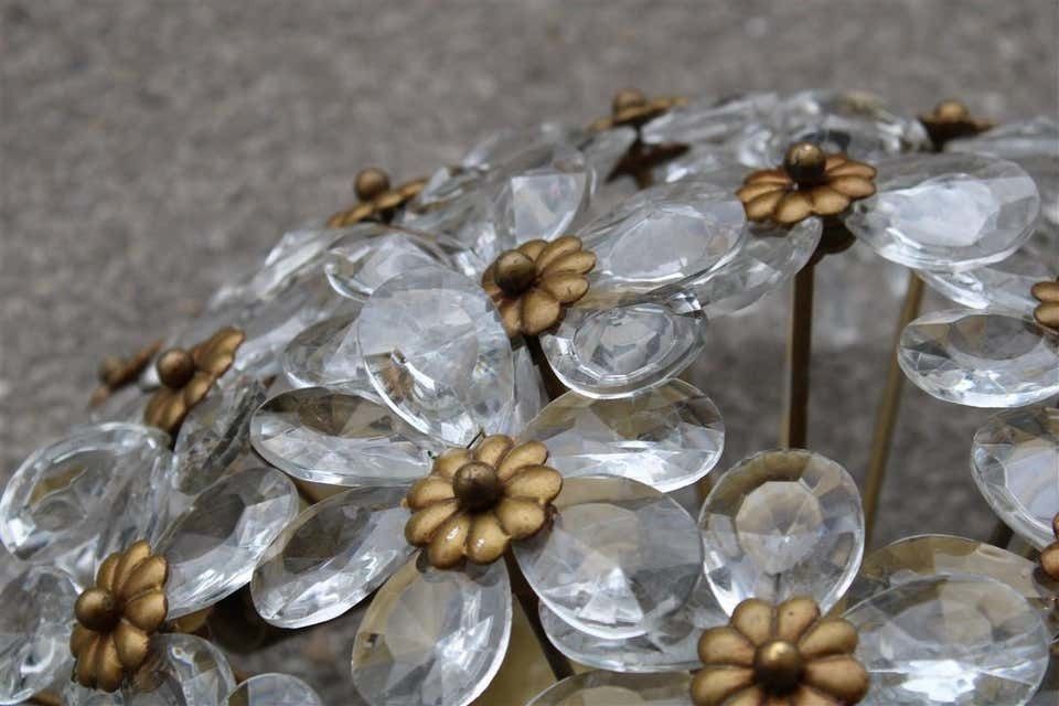 Round Pair Of Bouque Of Flowers In Crystal And Metal French Design, 1950s photo vinterior
