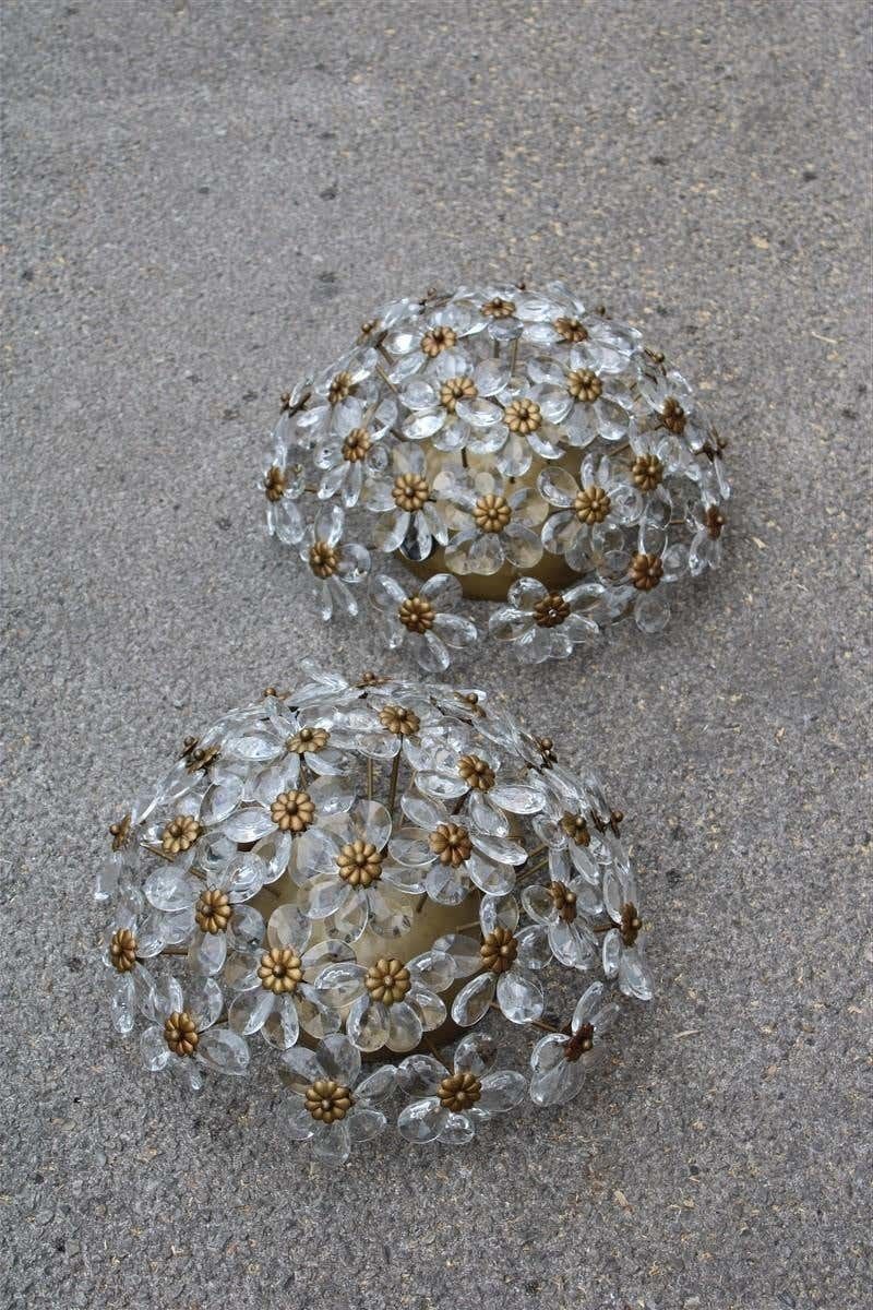 photo for sale Round Pair Of Bouque Of Flowers In Crystal And Metal French Design, 1950s